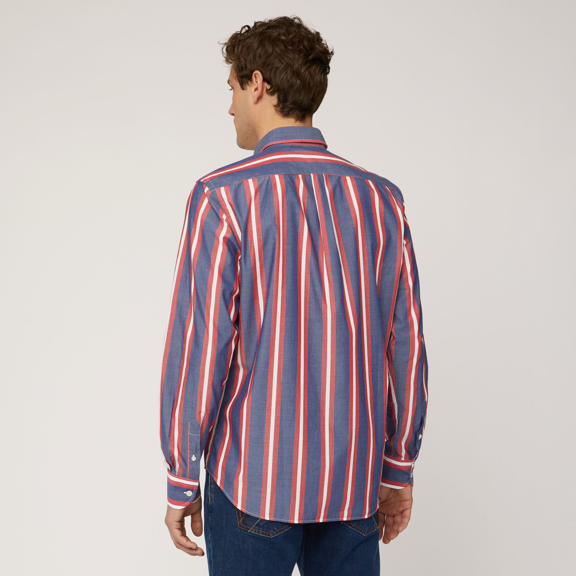 Camisa de algodón a rayas alternas, Azul, large image number 1