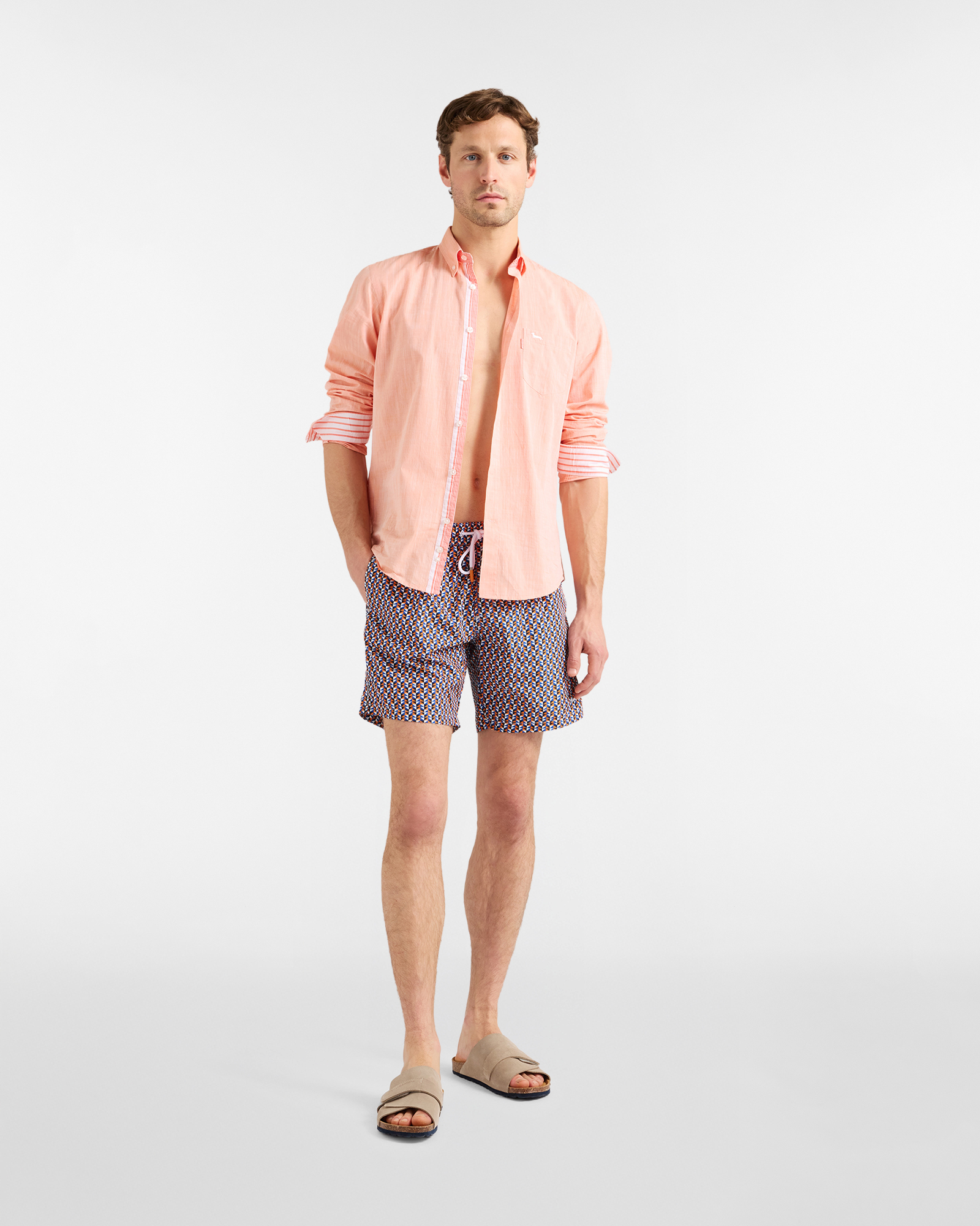 Men's swim shorts with geometric pattern, Multicolor, large image number 3