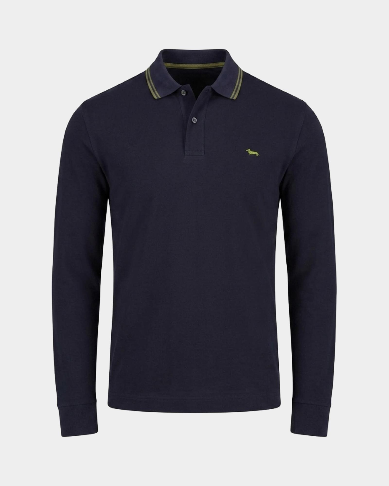Polo para hombre de manga larga en piqu&eacute; de 100 % puro algod&oacute;n, AZUL MARINO, large