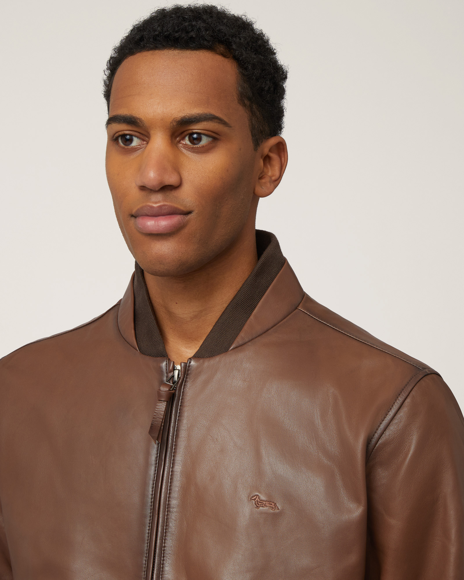 Indigo Cruise Nappa Leather Bomber Jacket, Siena Color, large image number 2