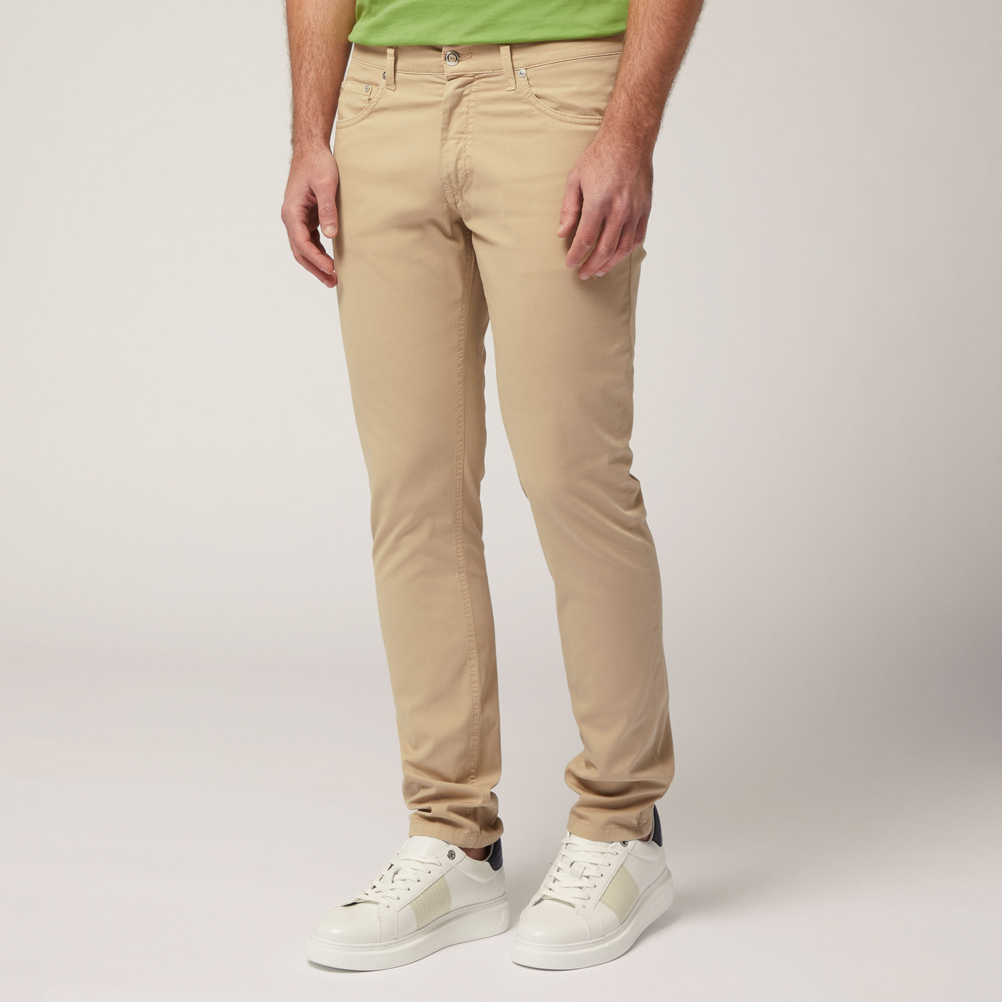 Pantalón de cinco bolsillos ajustado, Beige, large