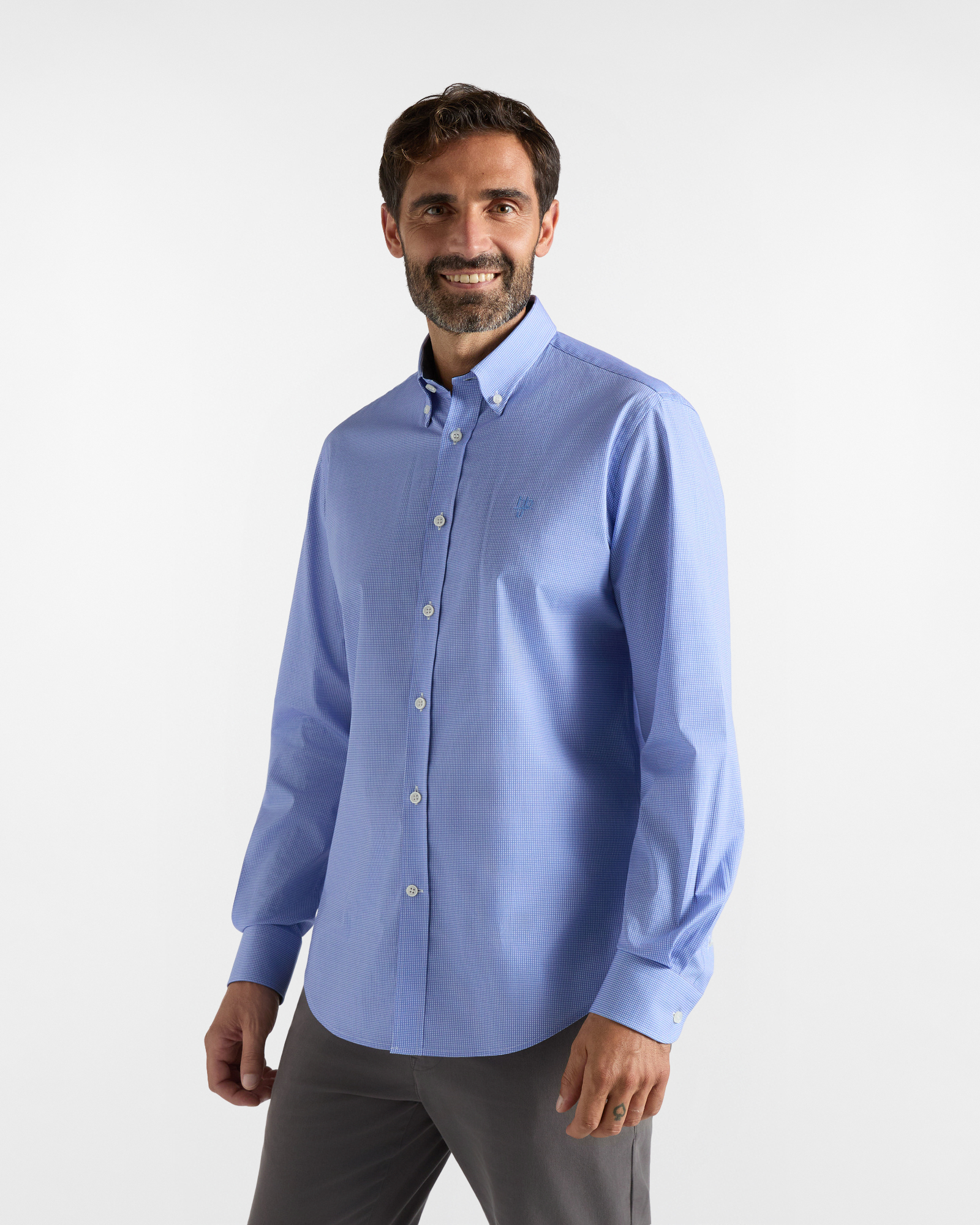 HBJ Men&rsquo;s Regular Fit Shirt with Monte Carlo collar in light blue/blue stretch cotton