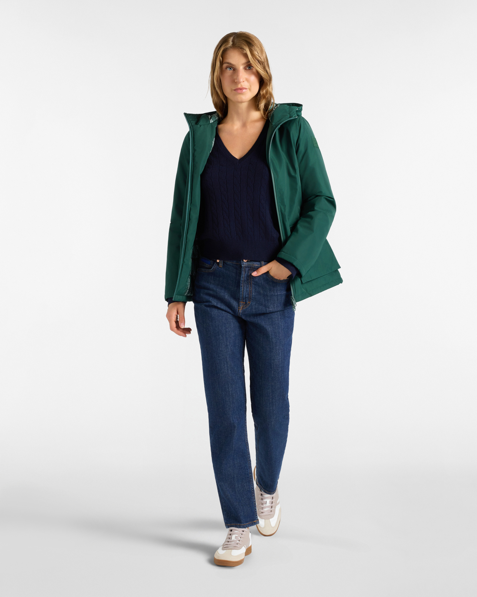Women's regular fit V-neck sweater in  wool blend with cashmere, NAVY BLUE, large image number 3