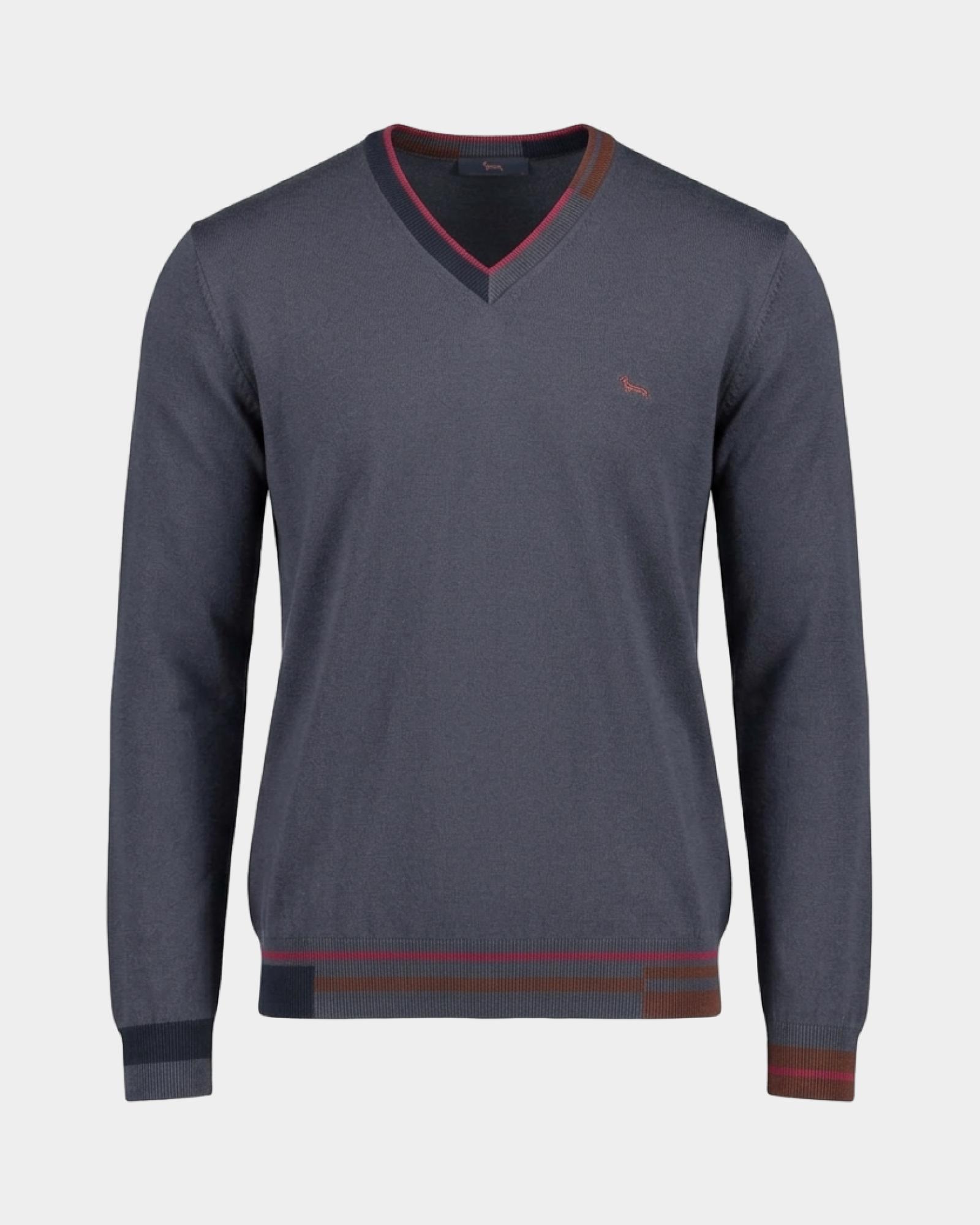 Maglia Uomo con scollo a V in misto lana e cotone Regular Fit, GRIS, large