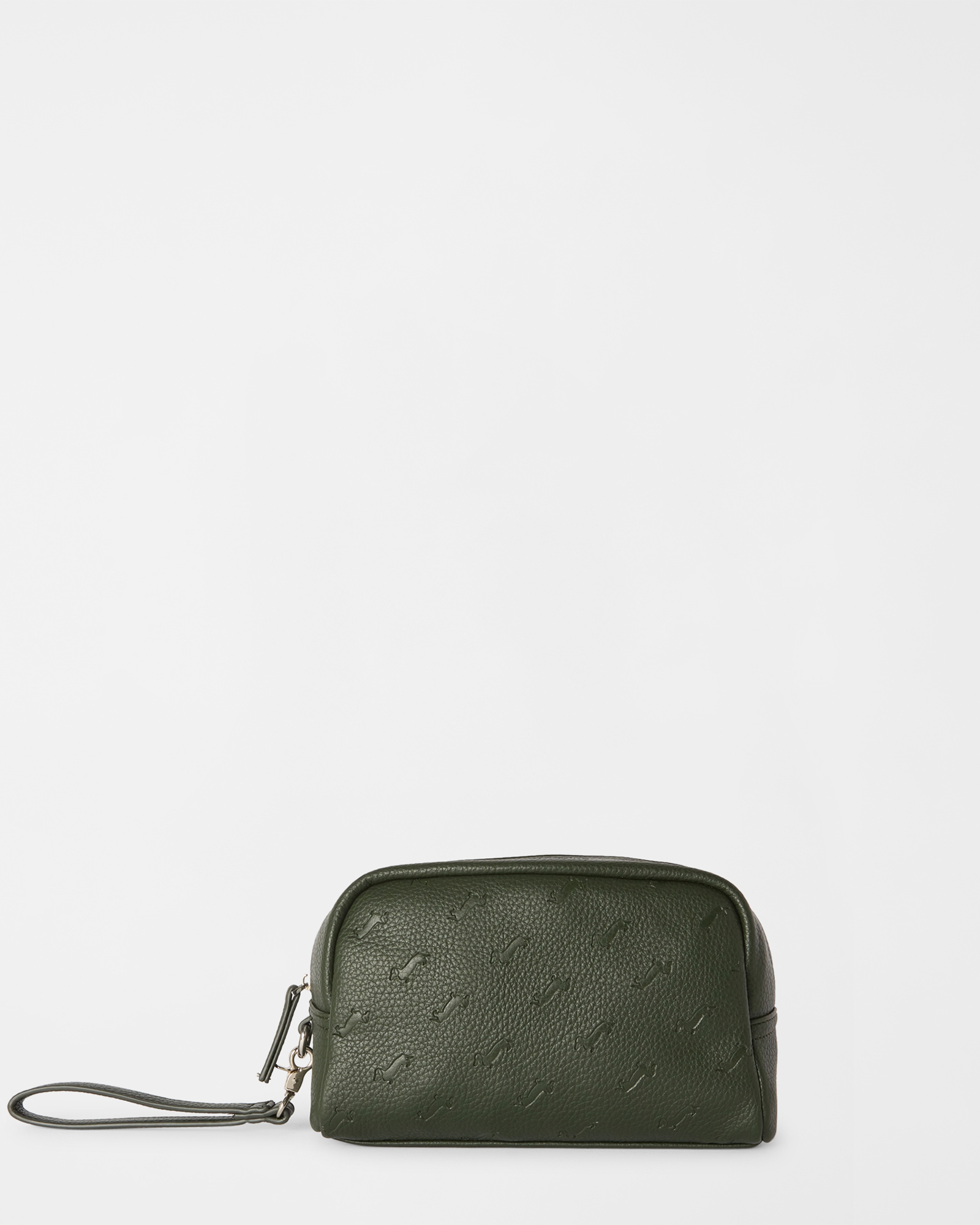 Beige medium clutch with handle, all-over dachshund print