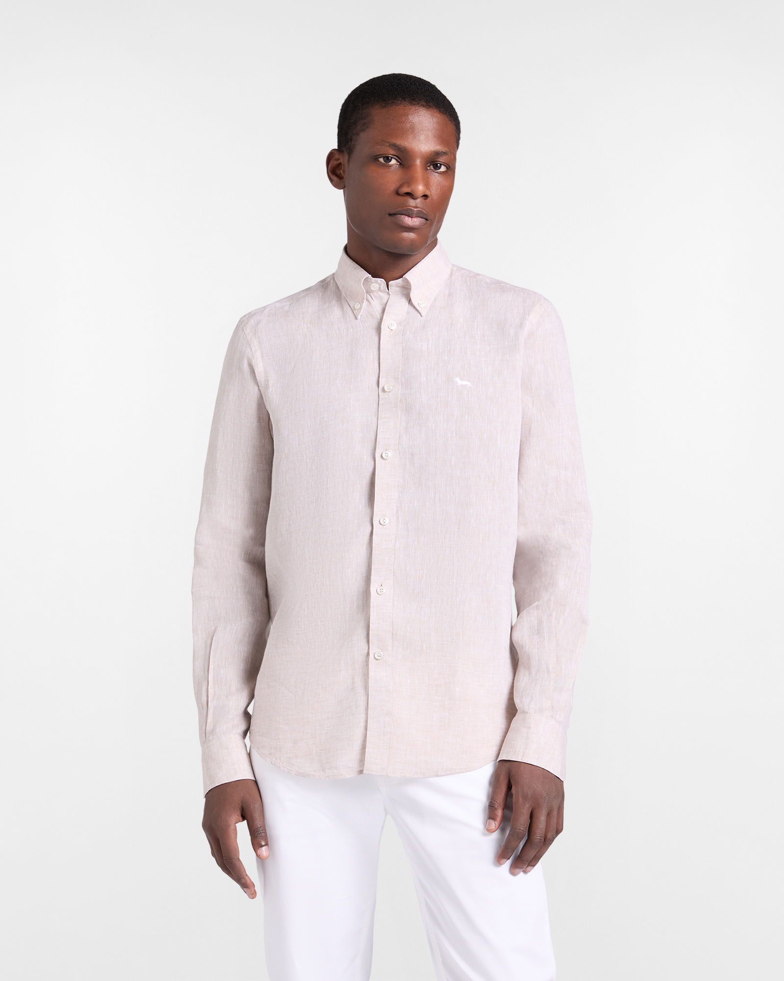 Camisa de lino puro, corte regular., Beige, large