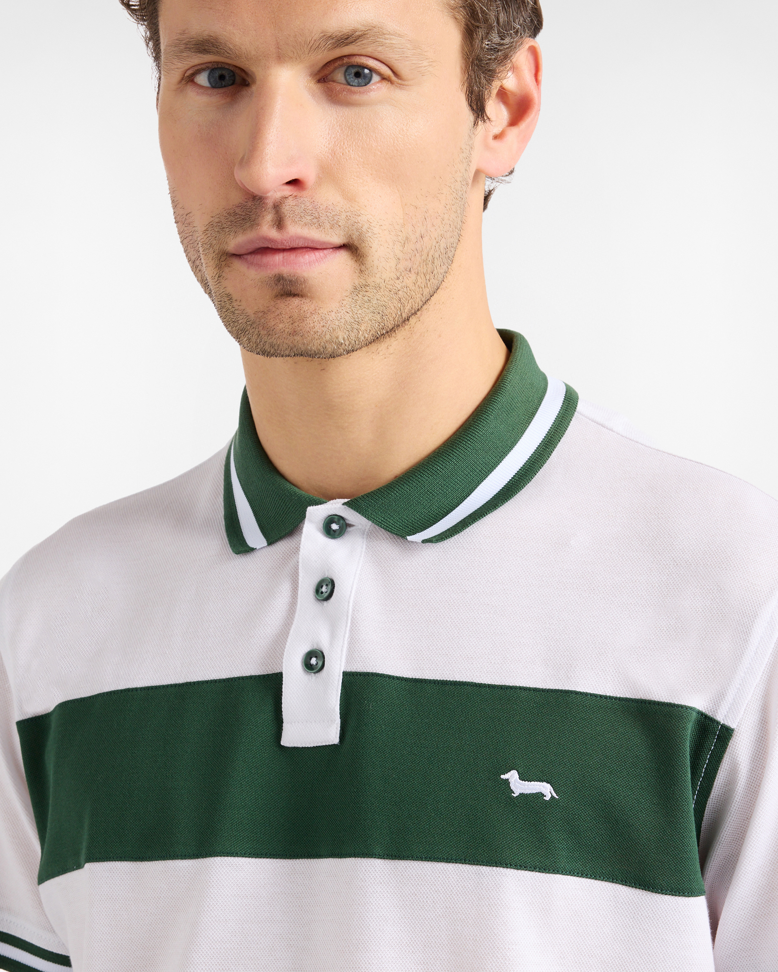 Men's regular-fit polo shirt with contrasting band, White, large image number 2