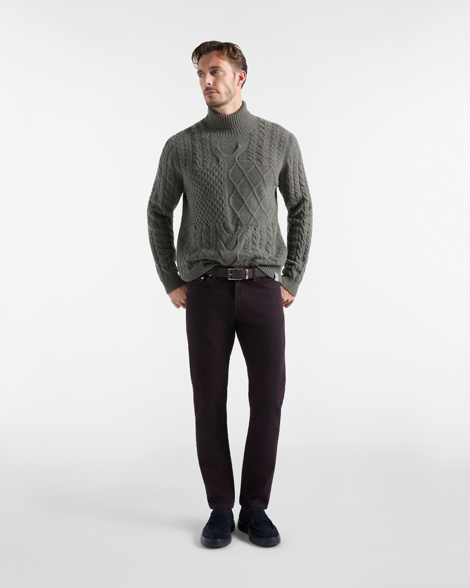 Men's Made in Italy turtleneck sweater 100% pure wool with regular fit, PETROLEUM GREEN, large