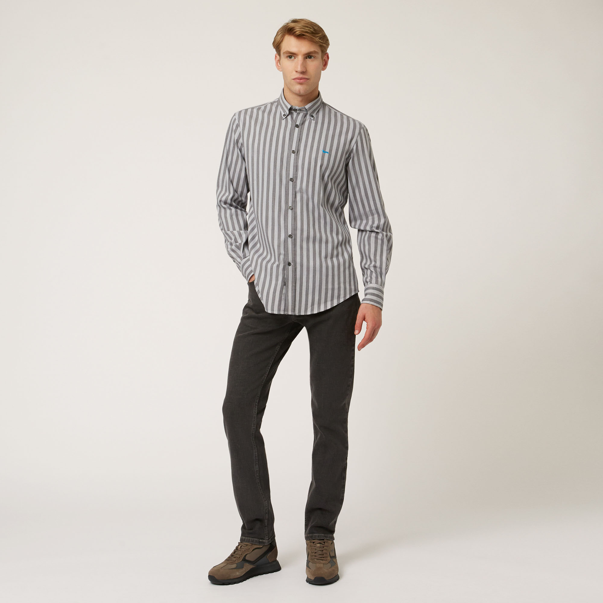 Camicia In Cotone A Righe Ski Lounge, Grigio, large image number 3