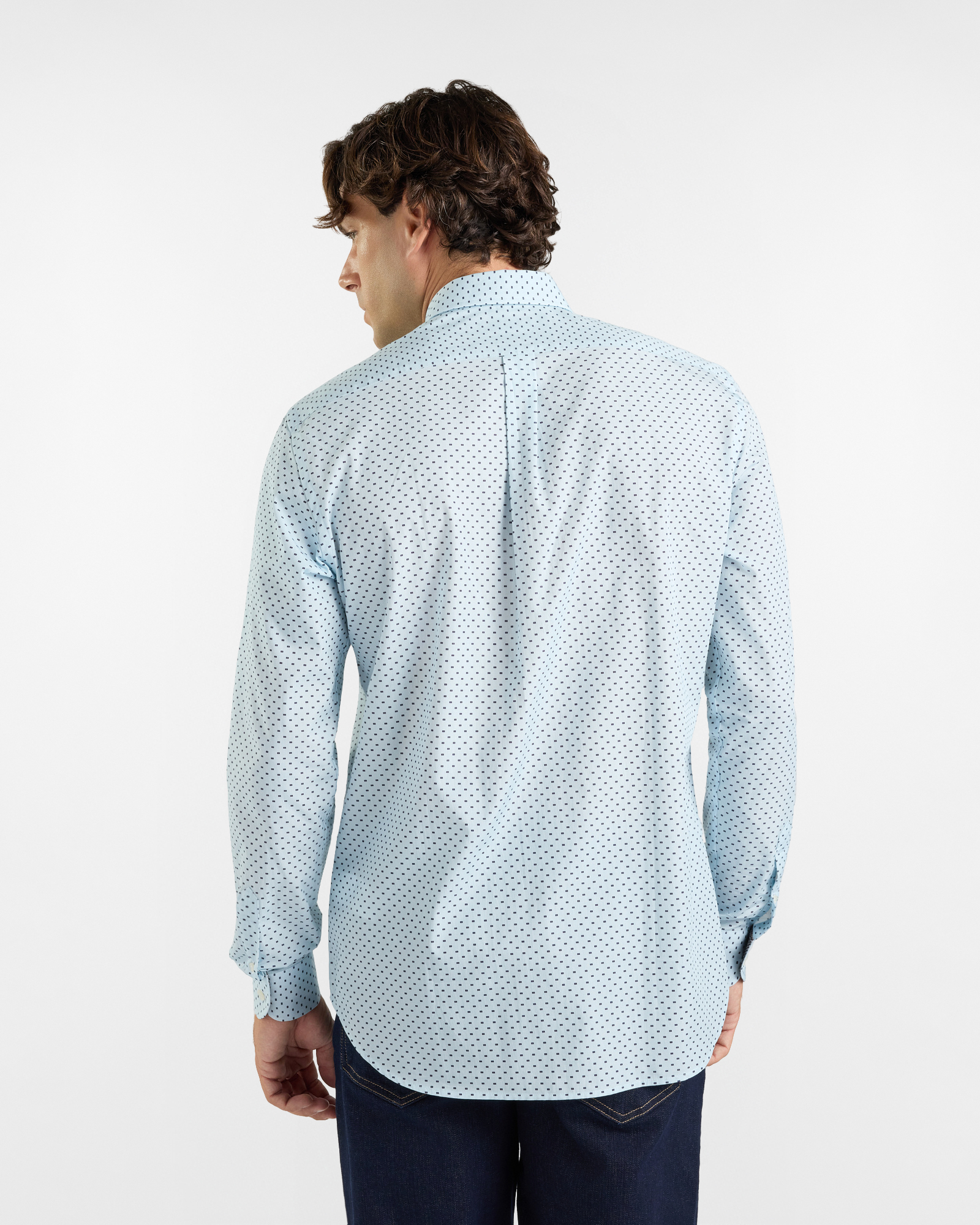 Camicia HBJ Uomo Regular Fit con collo Montecarlo in puro cotone microstampa, SKY, large