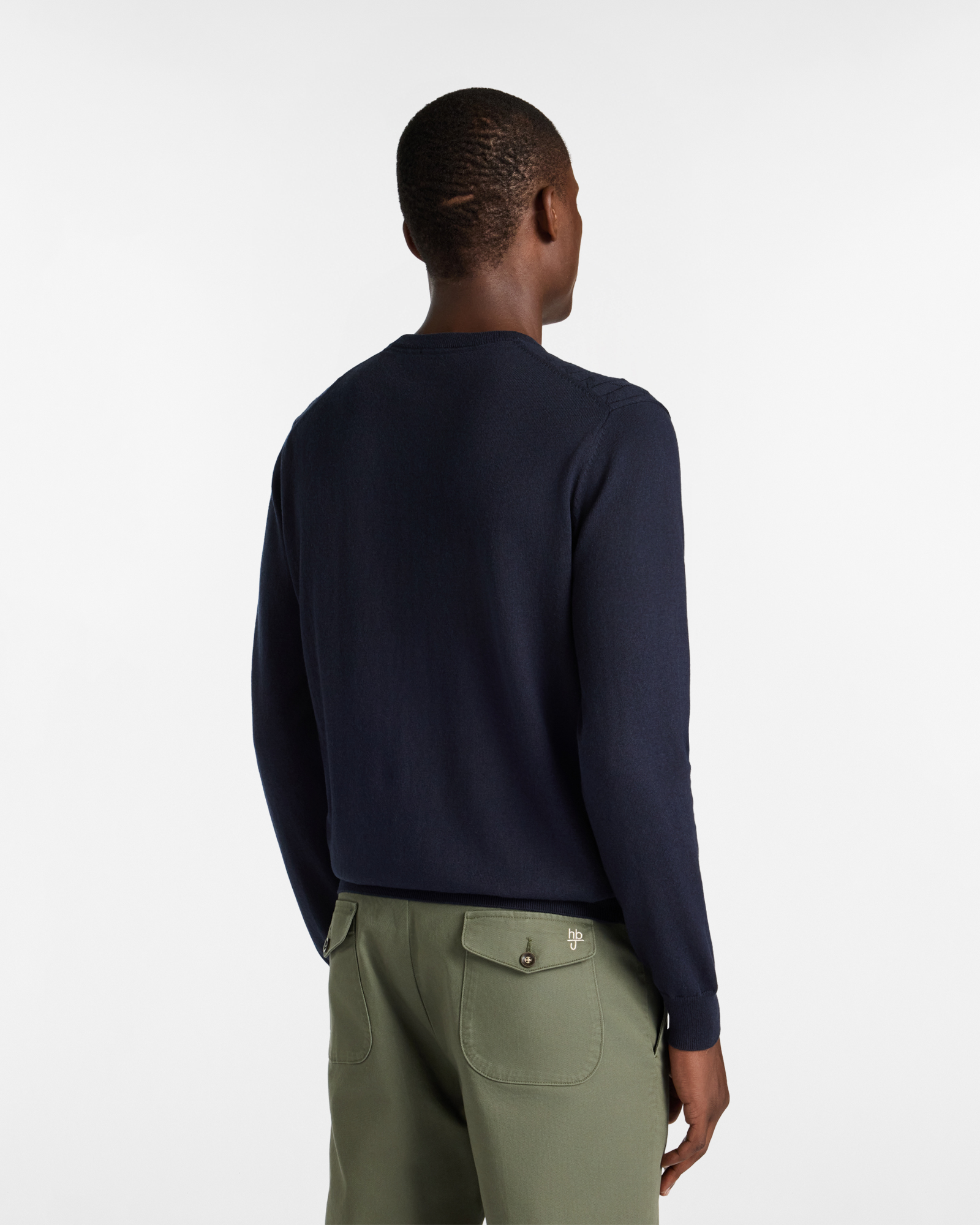 Maglione Girocollo con Lavorazione Vanisé Frontale, Blu Scuro, large image number 1