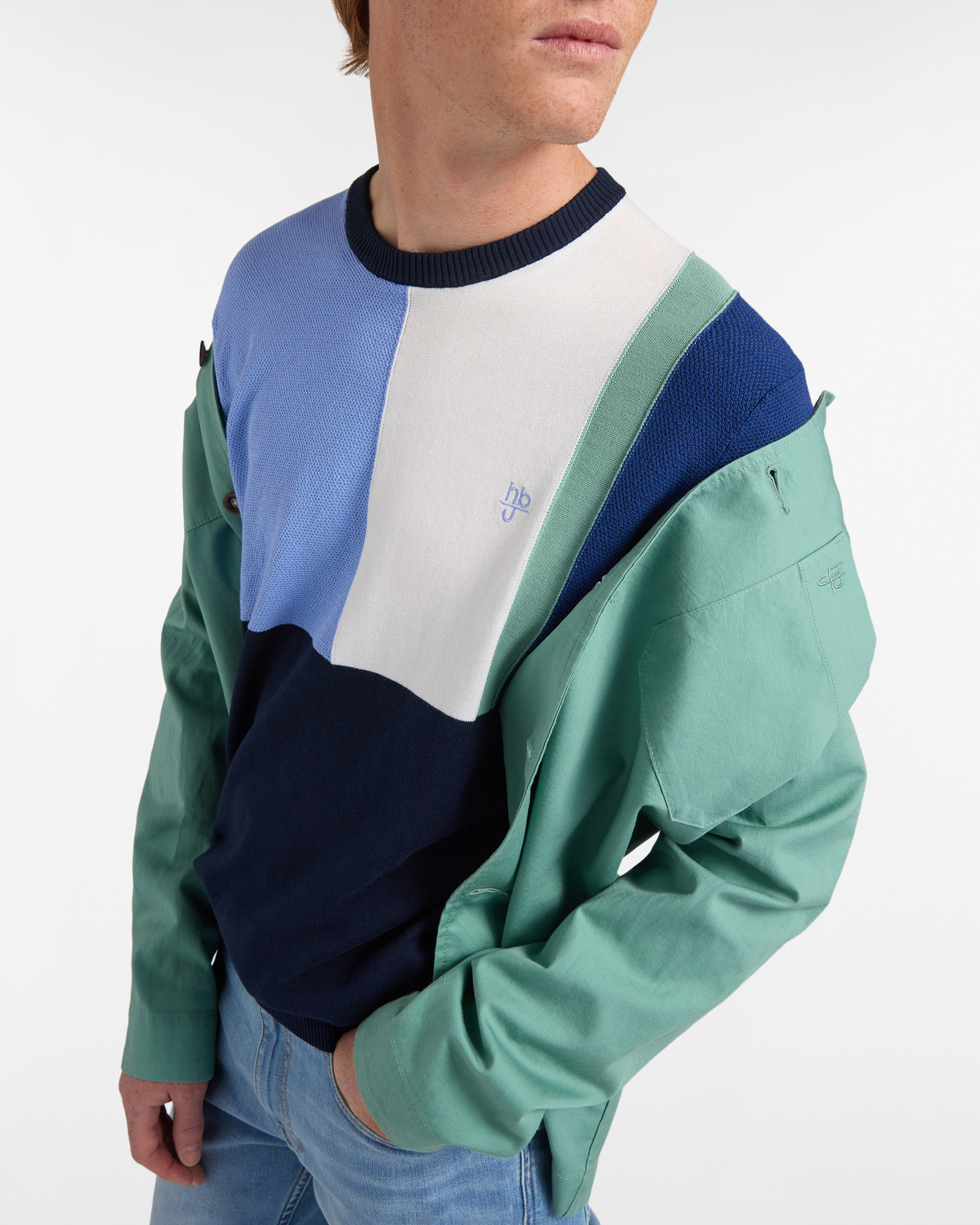 Girocollo Uomo  Color‑Block in Cotone, Blu scuro, large image number 2