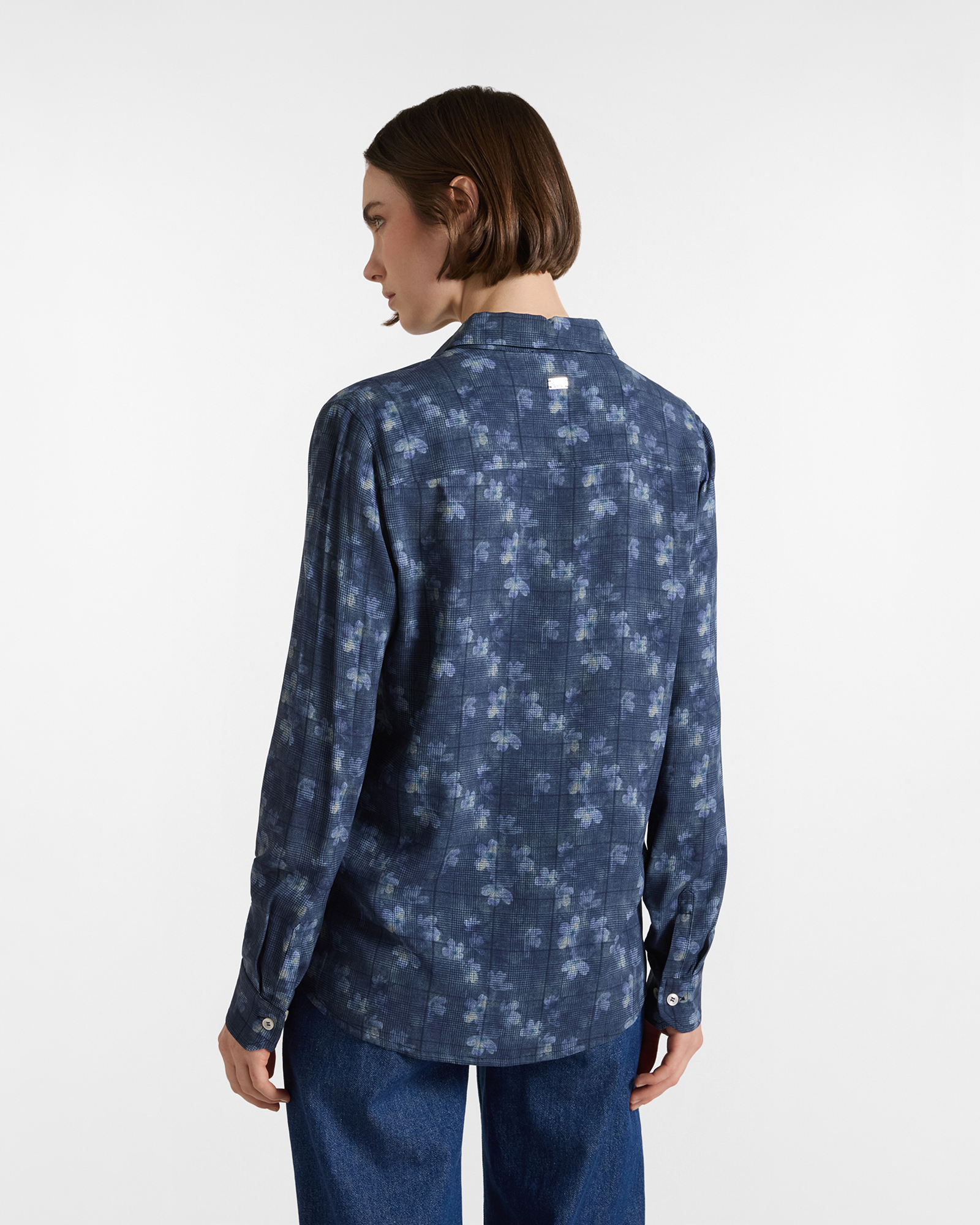 Camisa de mujer estampado floral degradado color azul, AZUL MARINO, large image number 2