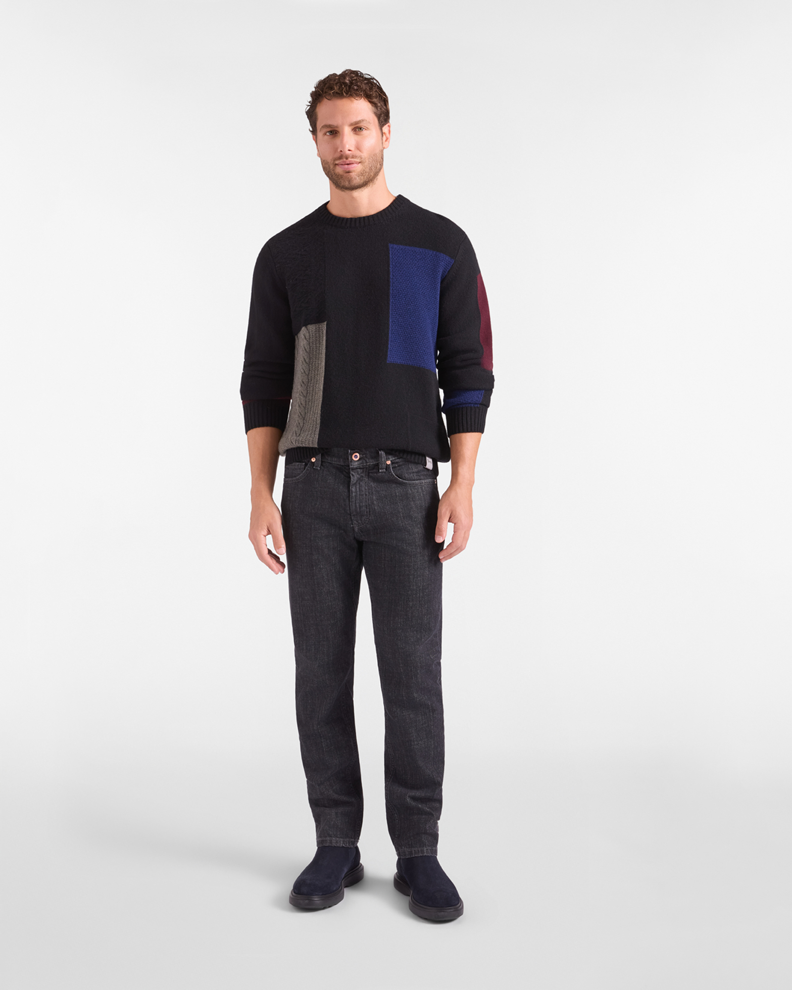 Maglia Uomo in 100% pura lana Regular Fit Made in Italy, NERO, large