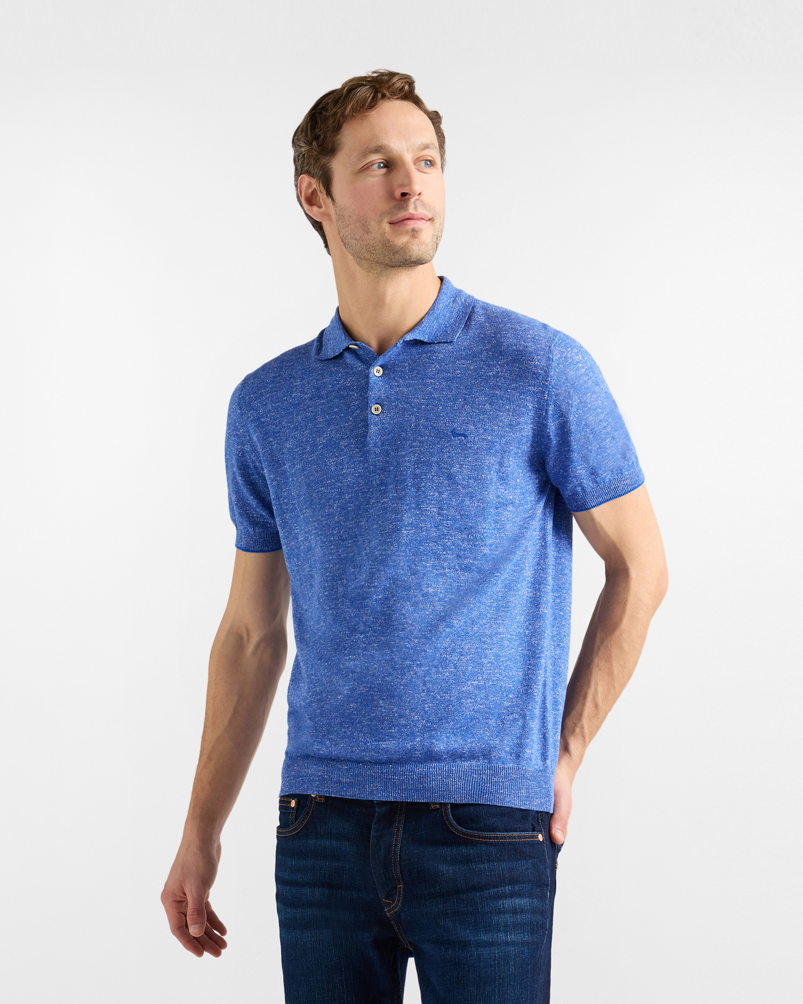 Men's knit polo shirt with tweed effect