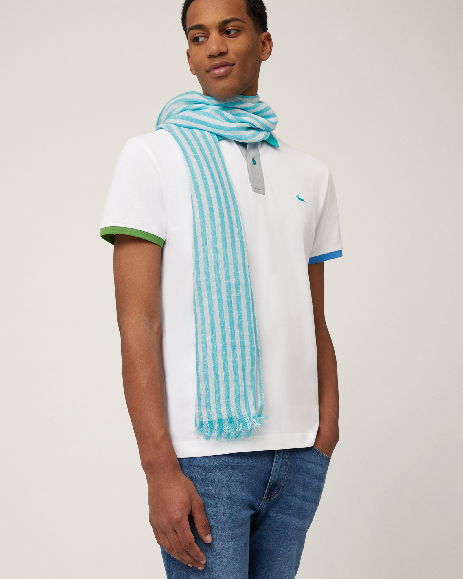 Sorbet Striped Linen Scarf, Turquoise, large image number 2