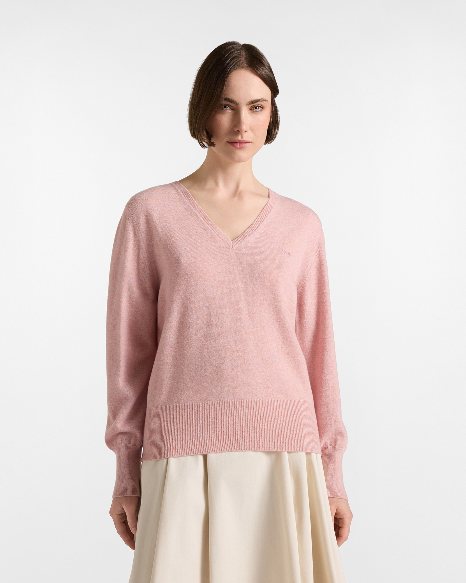 Women's Made in Italy V-neck sweater in red 100% pure cashmere