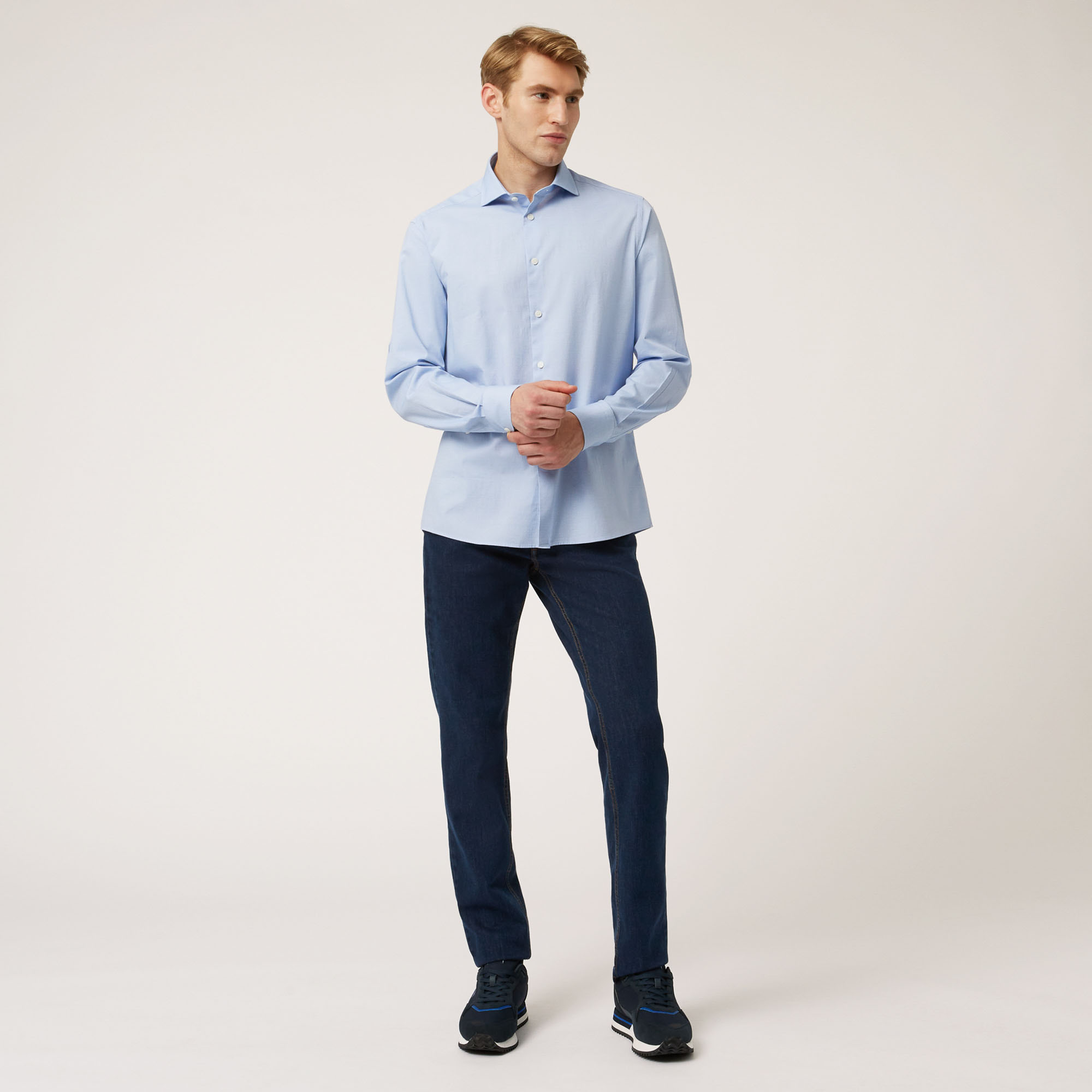Camicia In Cotone Custom Fit, Azzurro, large image number 3