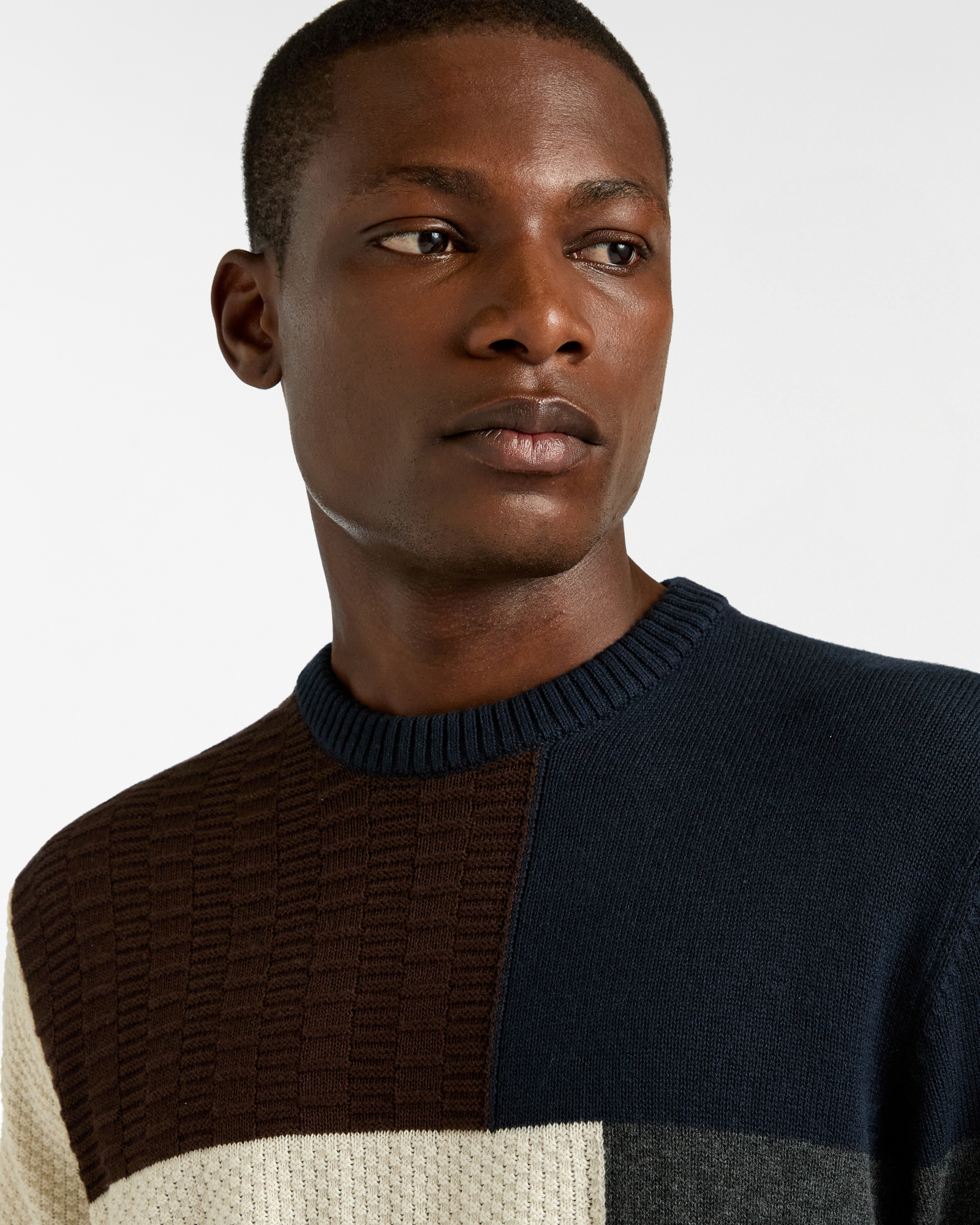 Color Block Crewneck Sweater, Dark Blue, large image number 2
