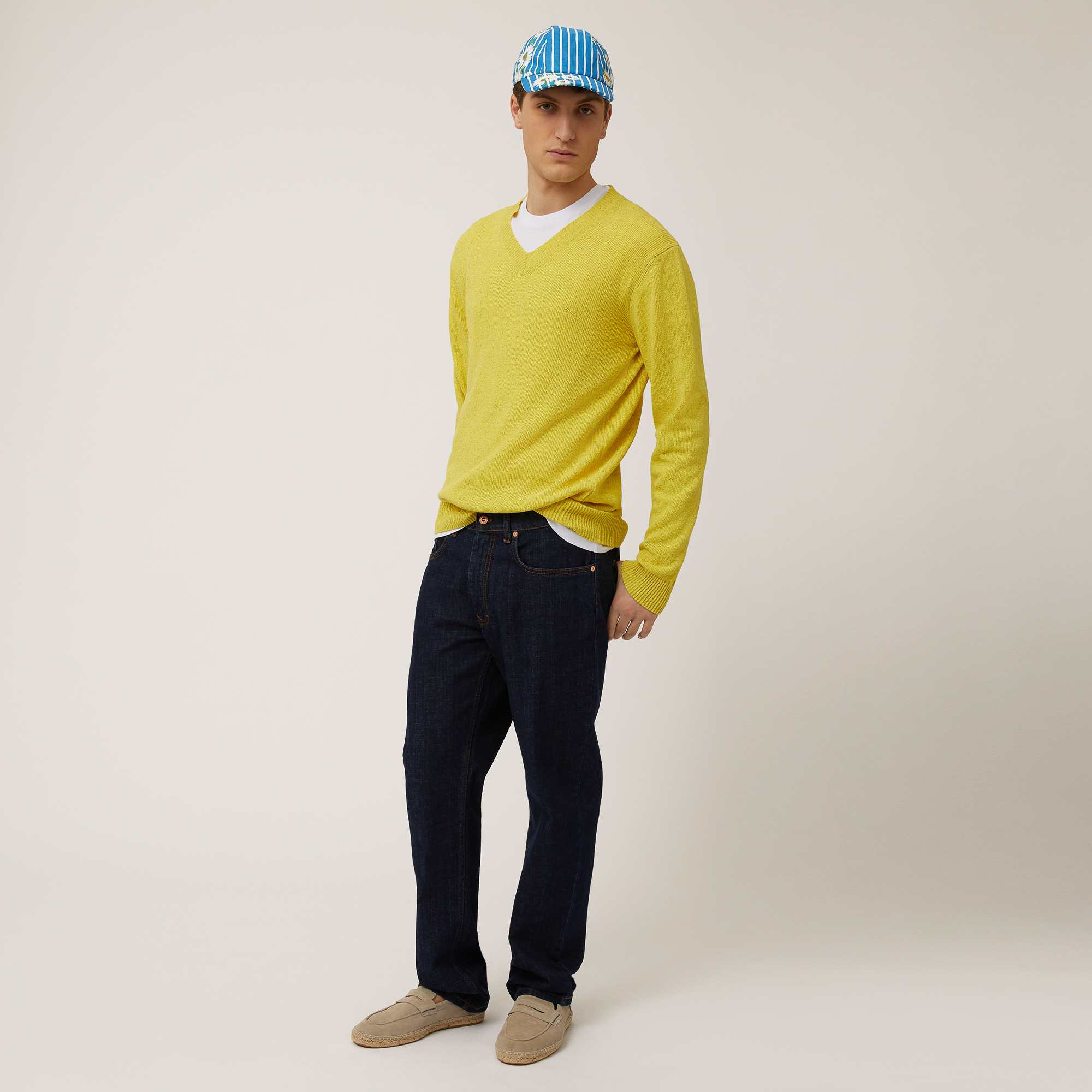 Pullover Con Scollo A V, Giallo Canarino, large image number 3