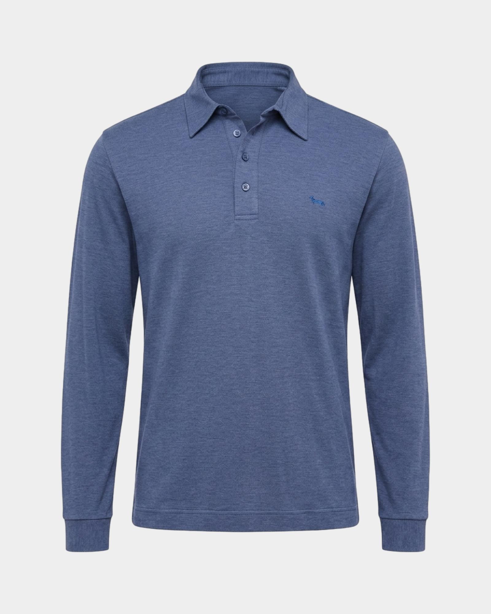 Polo para hombre de manga larga en piqu&eacute; de mezcla de algod&oacute;n y lyocell, AZUL CLARO, large