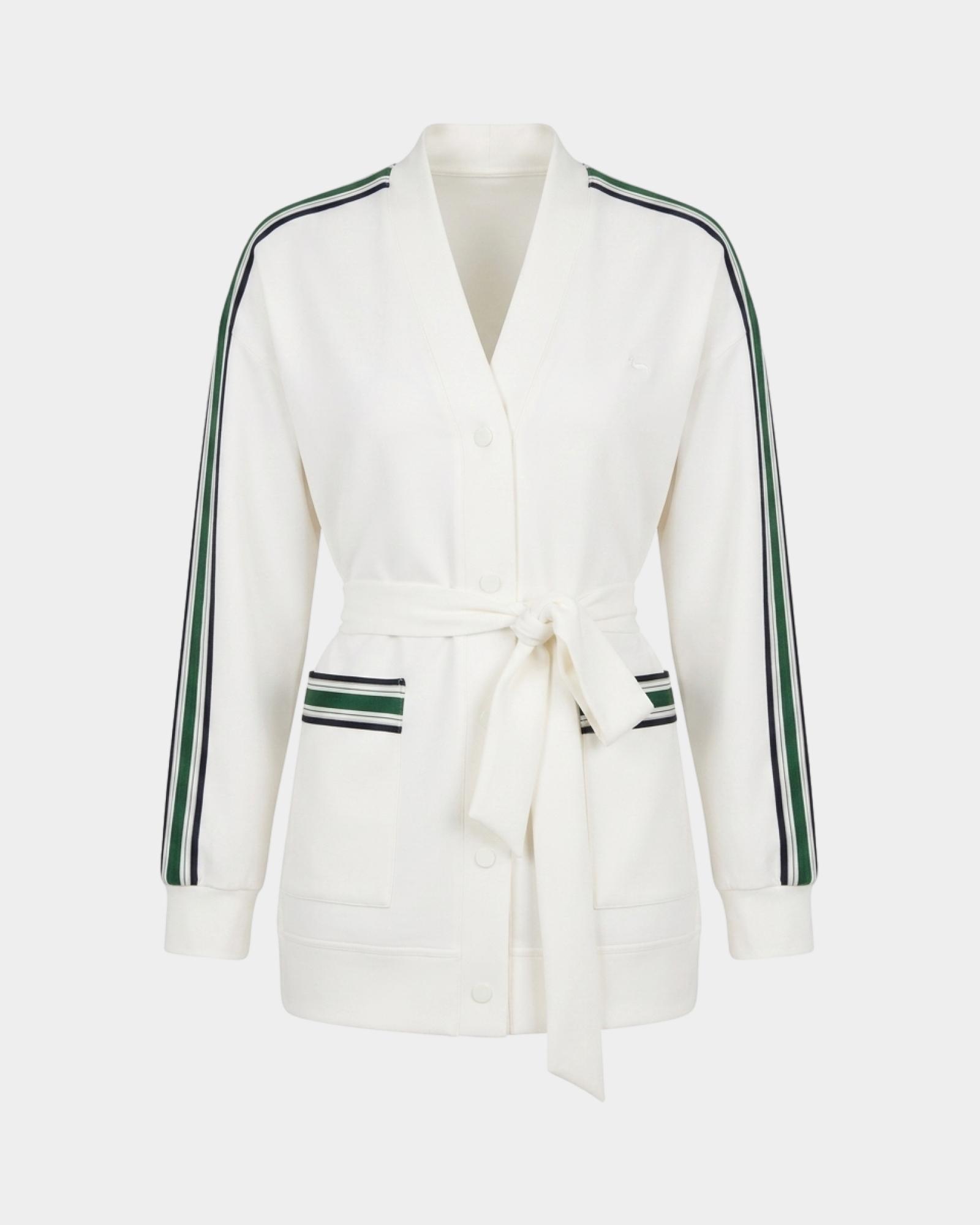 C&aacute;rdigan de mujer en felpa tipo kimono con bandas estilo regimental, BLANCO, large