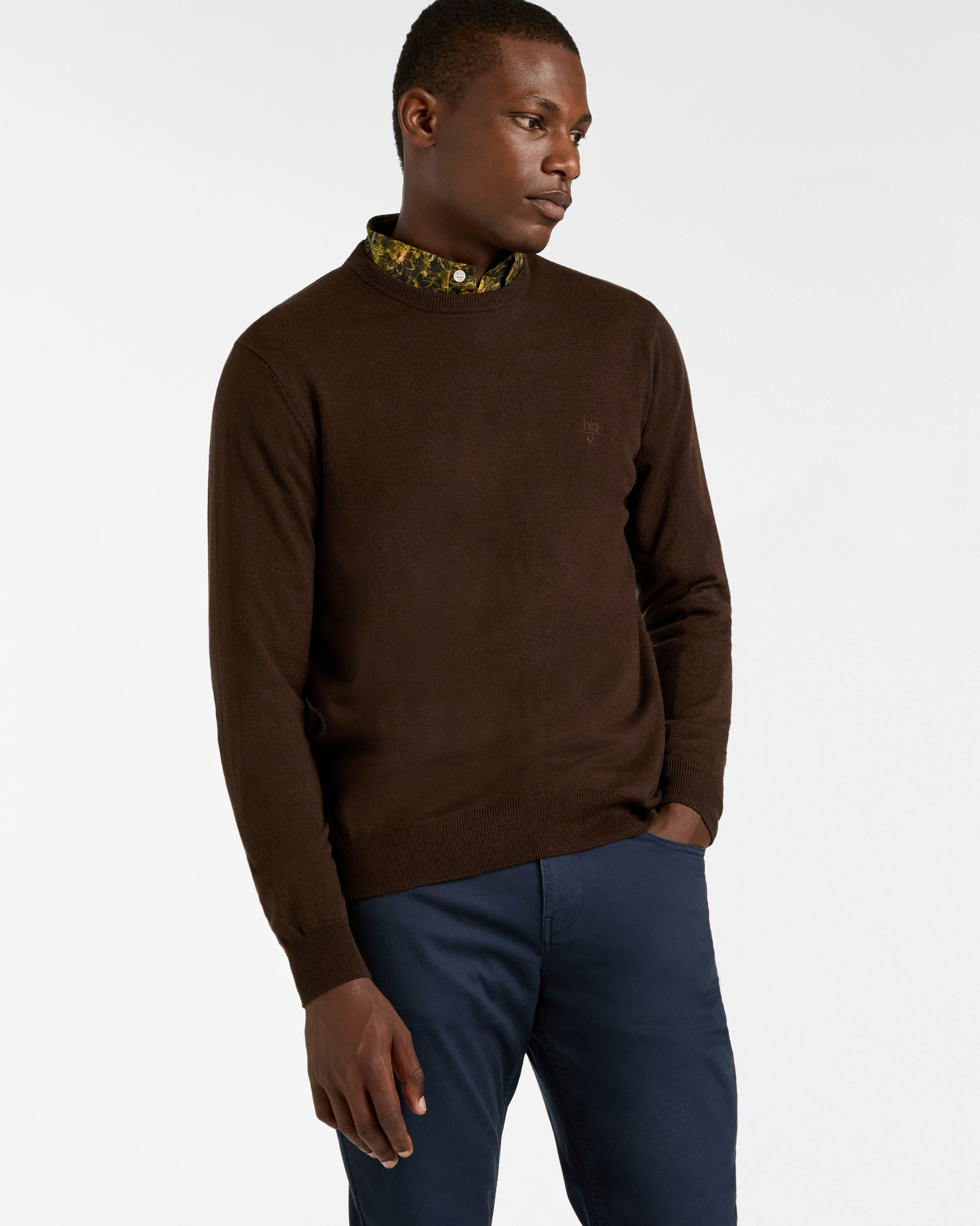 Maglione Girocollo con Toppe a Quadri