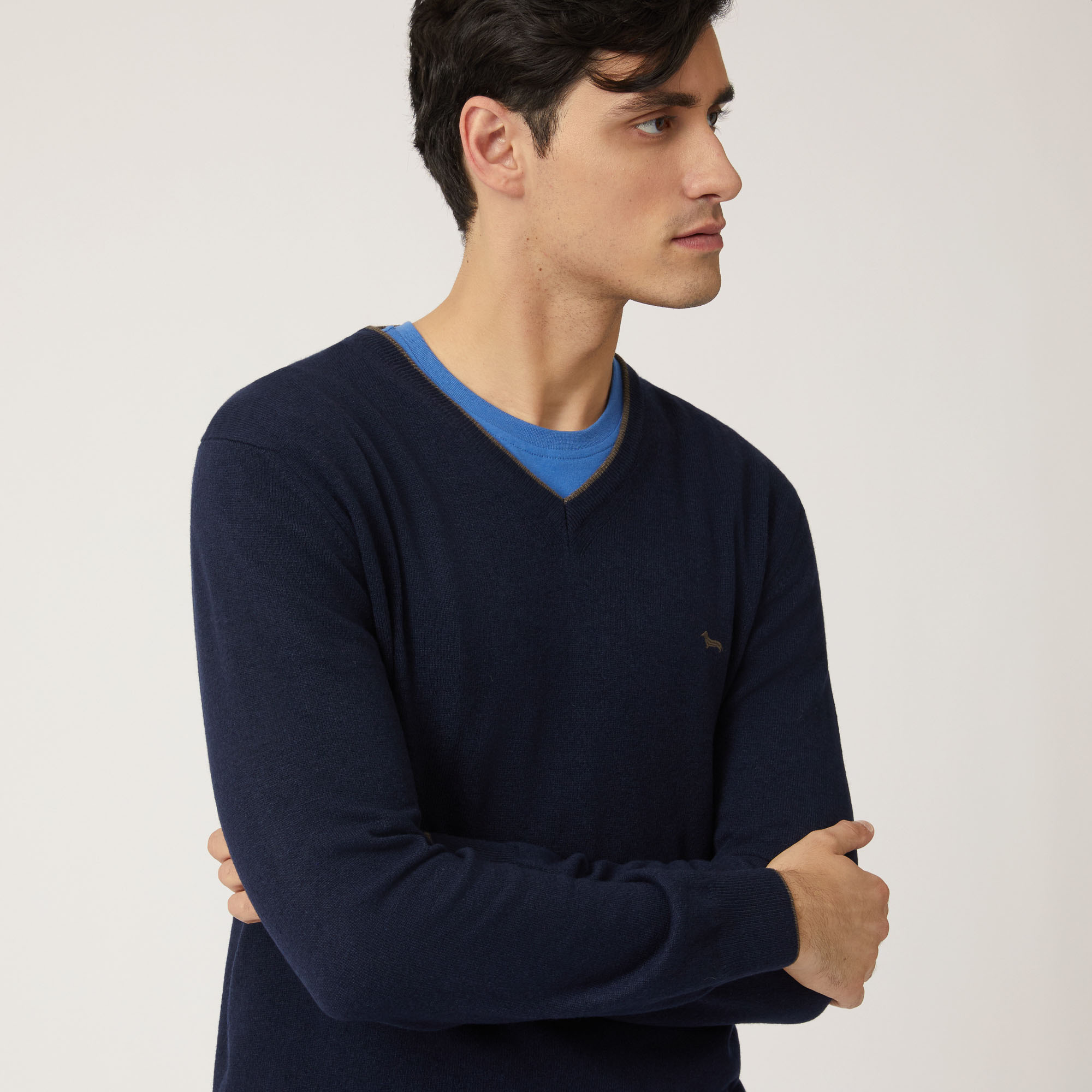 Pullover Con Scollo A V In Lana E Viscosa, Blu Chiaro, large image number 2