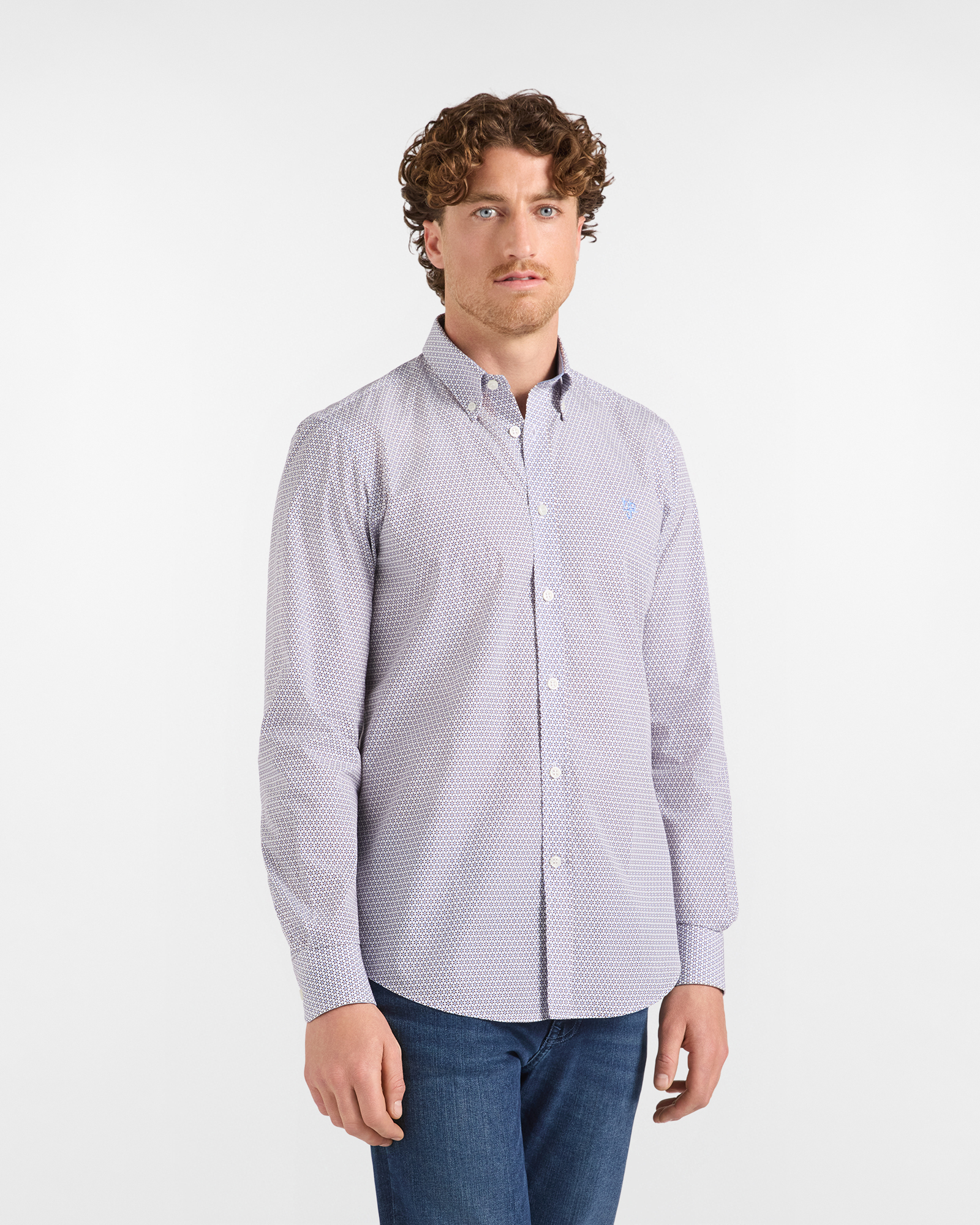 HBJ Men&rsquo;s Regular Fit Shirt with Monte Carlo Collar in Pure Cotton with White Microprint