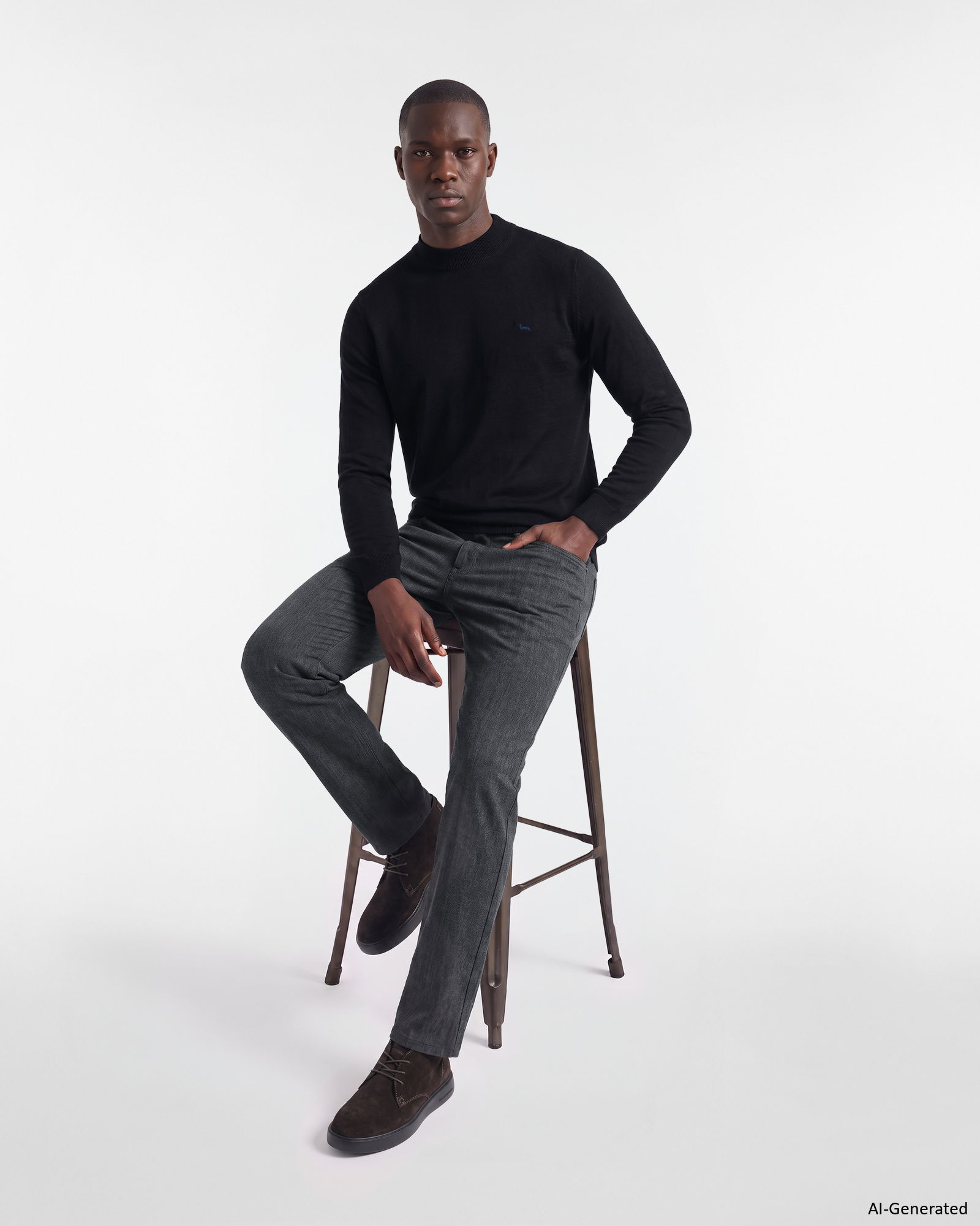 Men's sweater in 100% pure wool with regular fit, NAVY BLUE, large