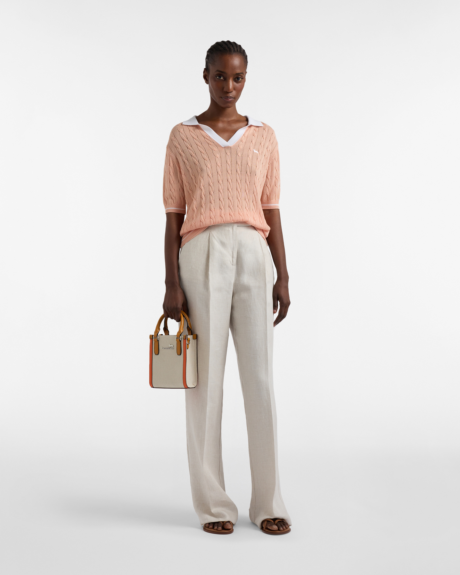 Cable knit polo shirt, Orange, large image number 3