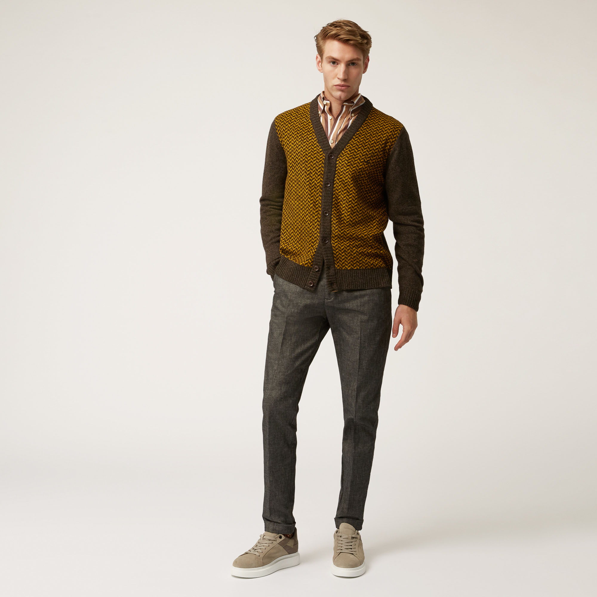 Wool And Viscose Buttoned Cardigan, Brown, large image number 3