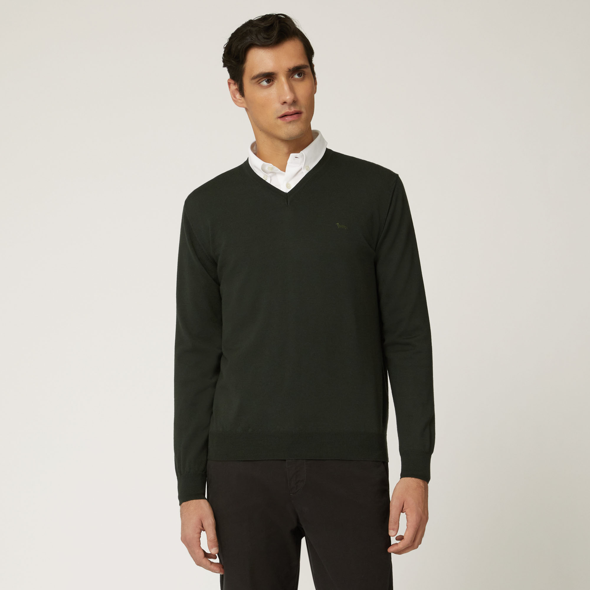 Pullover In Lana Merino Con Scollo A V, Verde, large image number 0