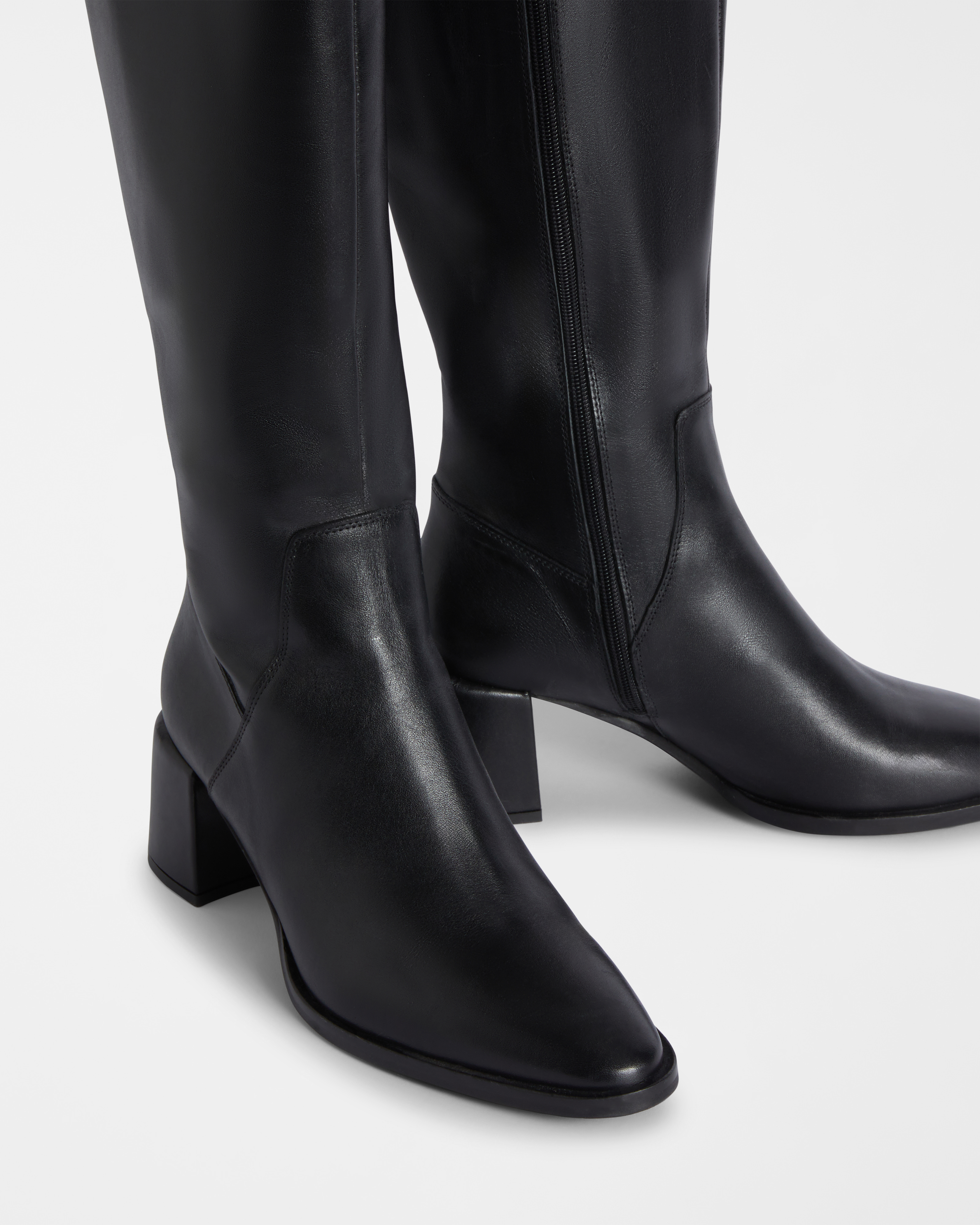 Botas de Cuero con Tacón Ancho, Negro, large image number 3