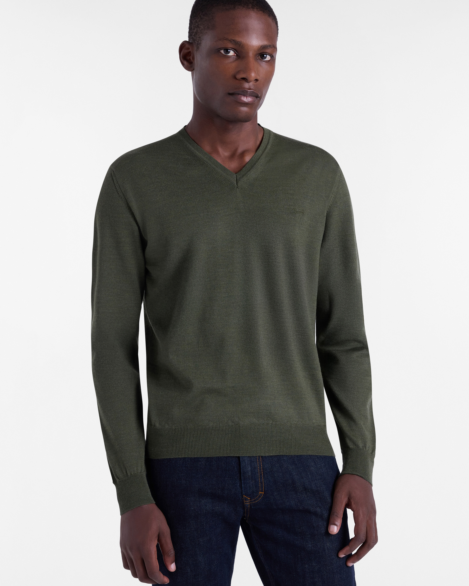 V-Neck Sweater, Olive Green, large