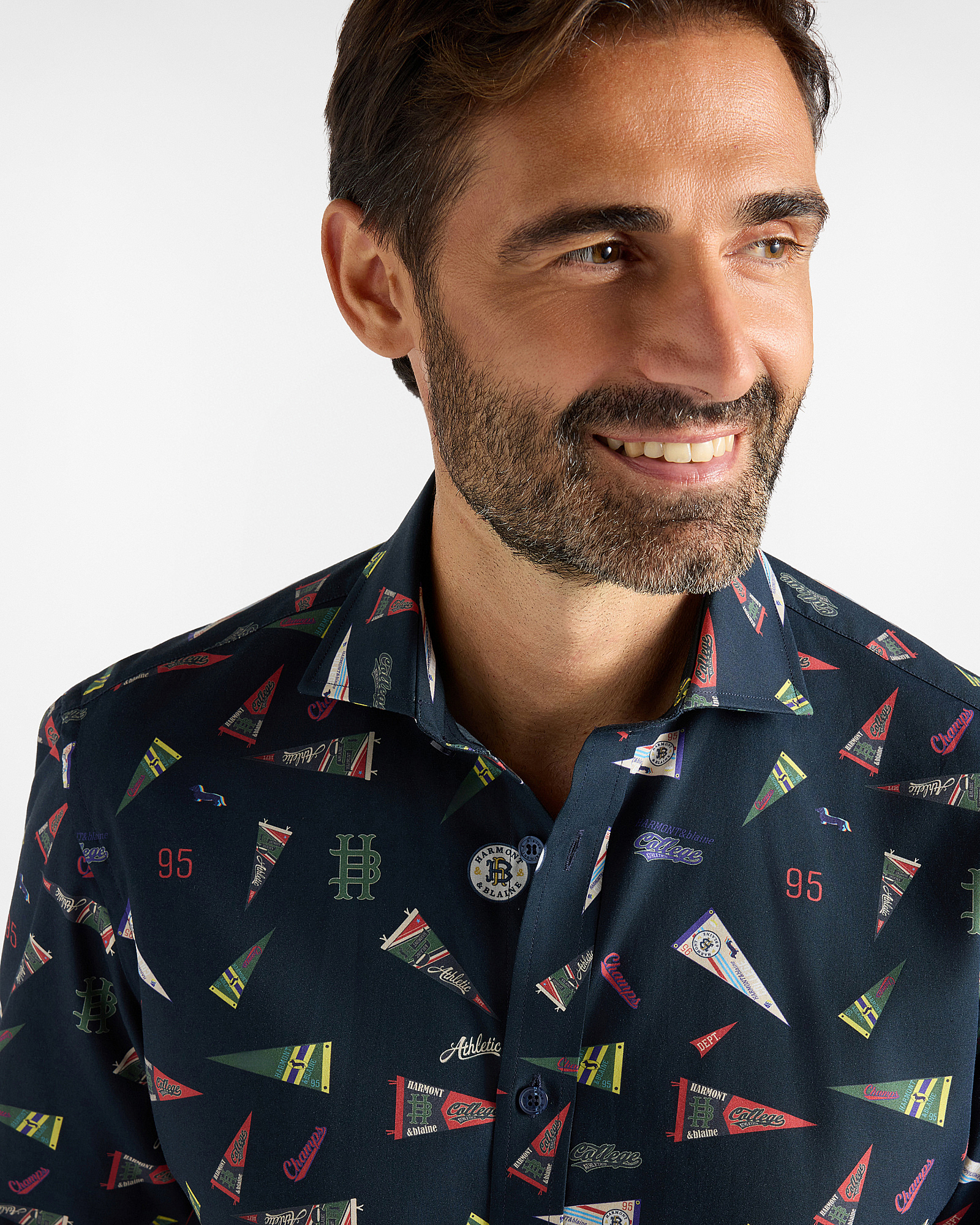POPLIN SHIRT WITH FLAG PRINT, NAVY BLUE, large image number 2