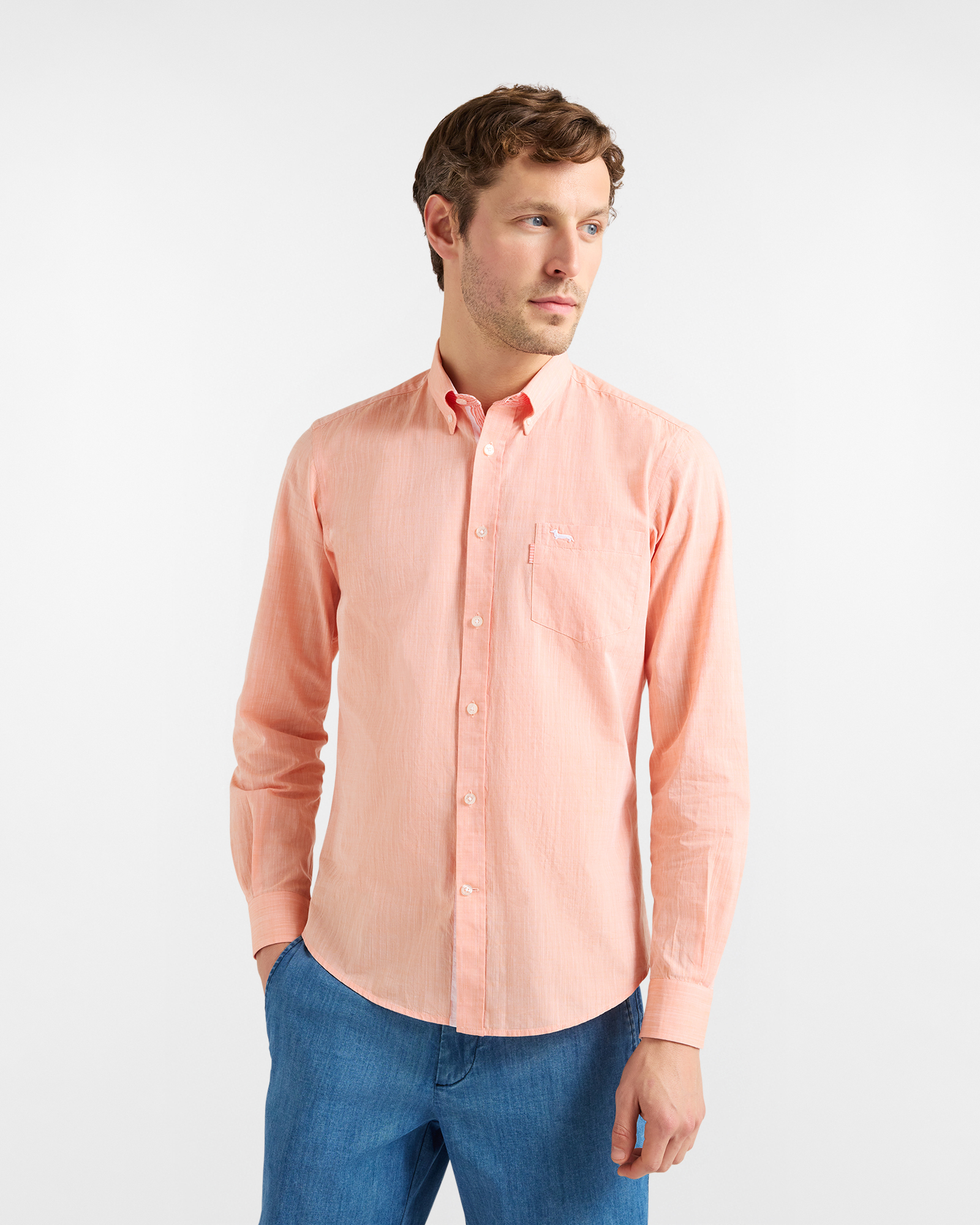 Camicia Uomo Narrow Fit in Cotone con Dettagli, Uomo, Arancio, Taglia: S