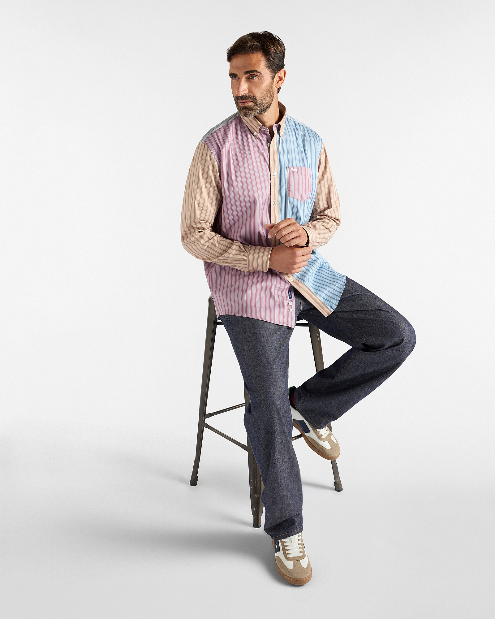 Camisa Piazzetta de hombre de rayas patchwork Classic Fit, AZUL CLARO, large