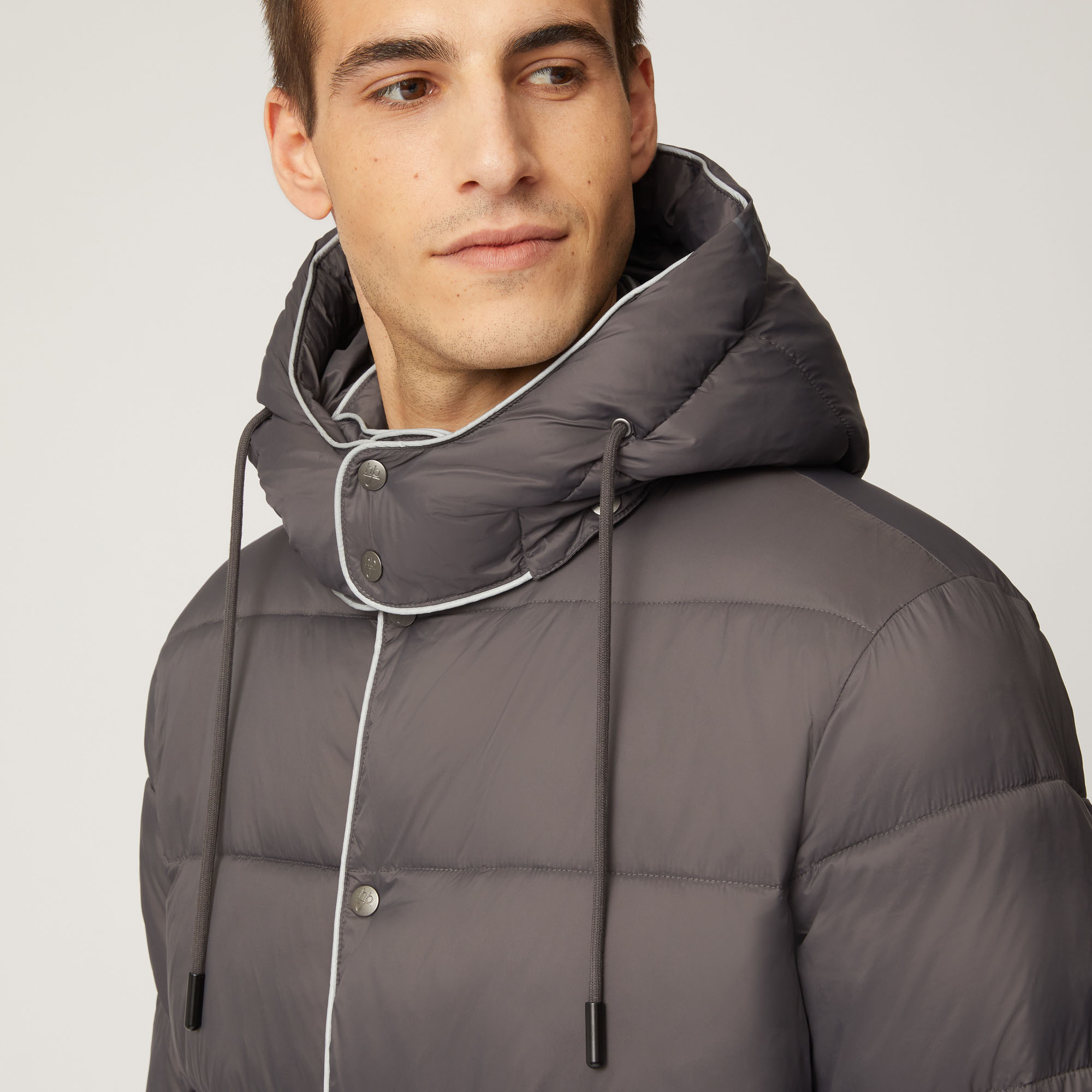 Giubbotto Dritto Con Cappuccio E Piping A Contrasto, Grigio, large image number 2