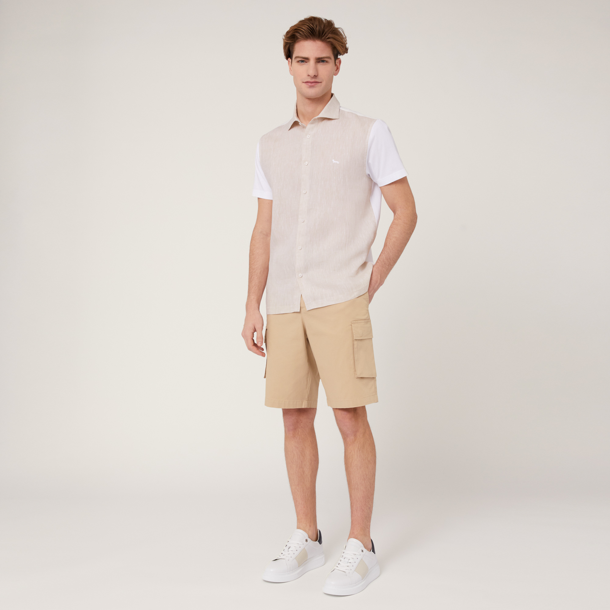 Cotton and Linen Polo Shirt, Beige, large image number 3