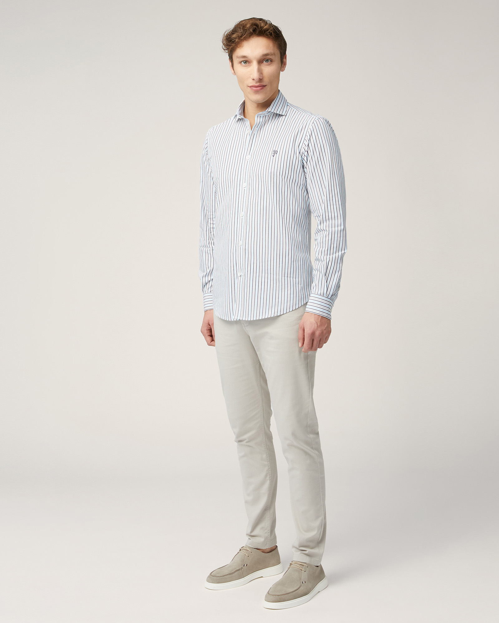 Striped Cotton Shirt, Sand, large image number 3