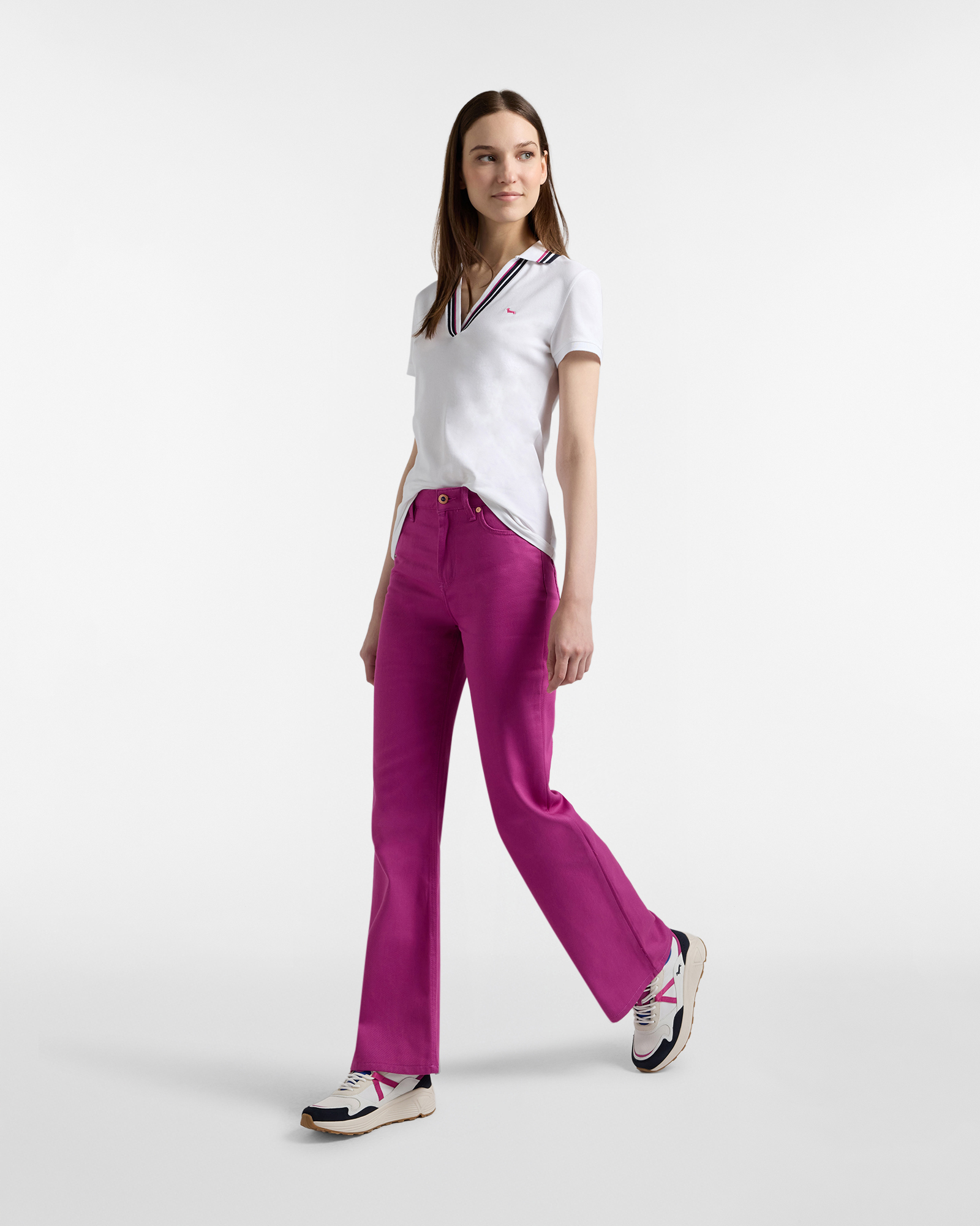 Women's polo shirt with ribbed neckline, White, large image number 3