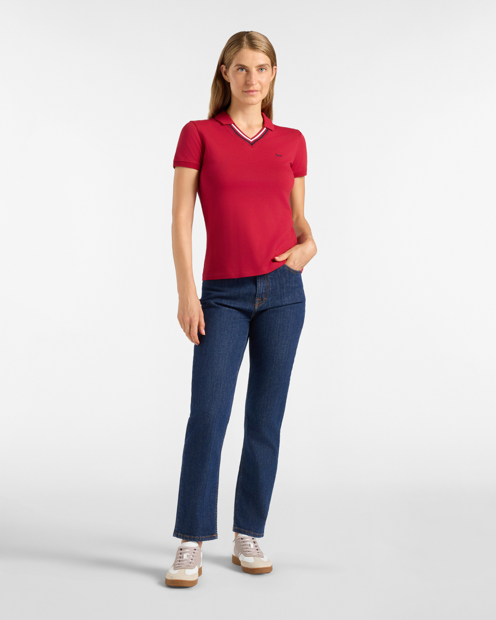 Polo da donna manica corta in cotone stretch, ROSSO, large image number 3