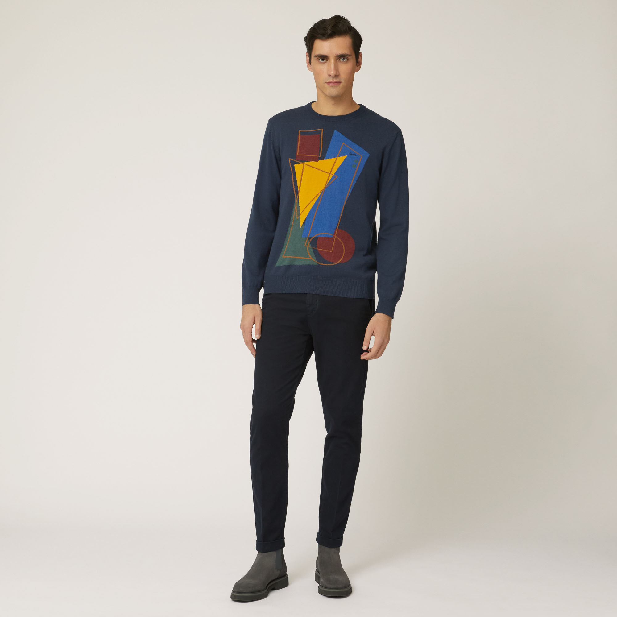 Pullover Girocollo Con Motivo Geometrico Art Academy, Blu Navy, large image number 3