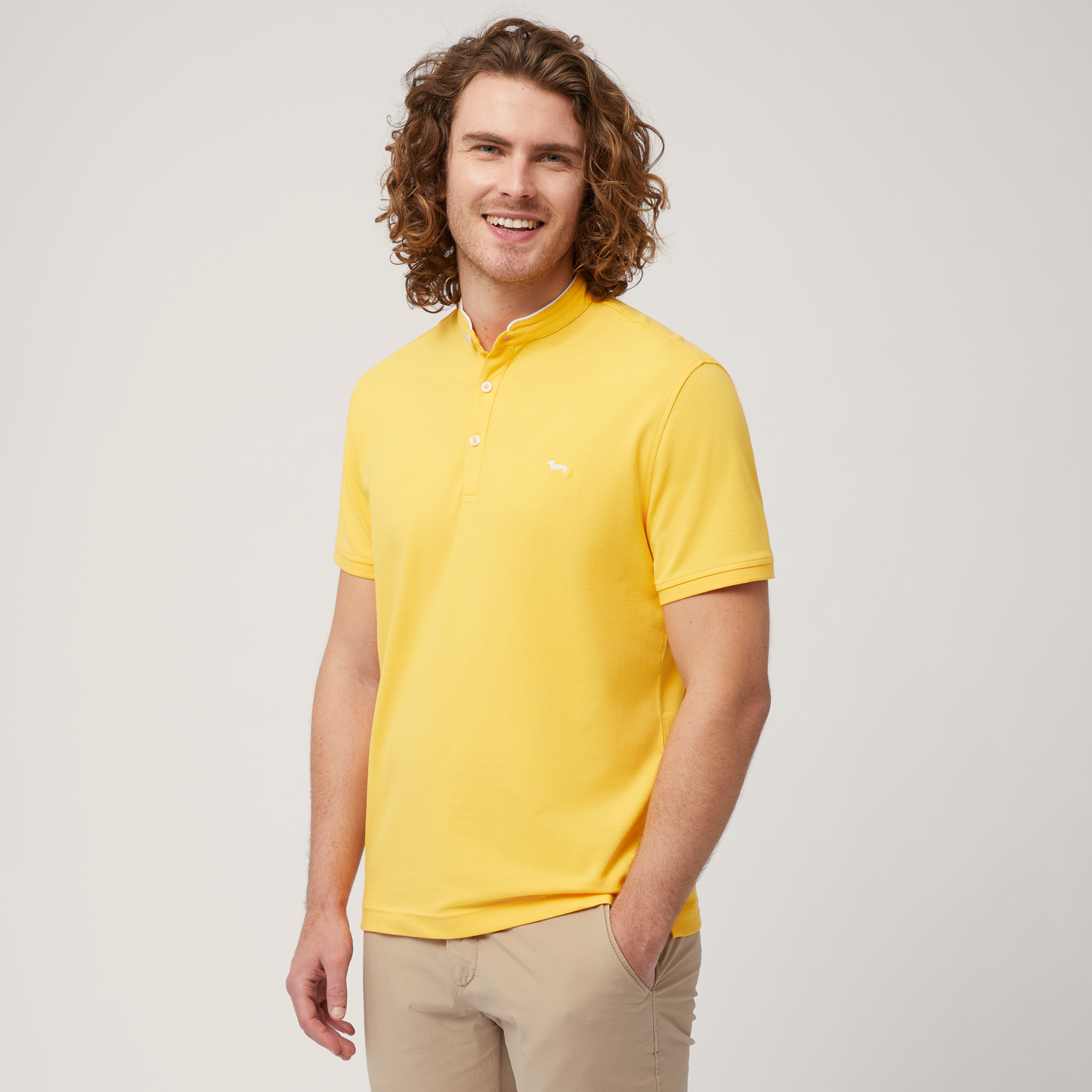 Polo with Mandarin Collar, Gold, large