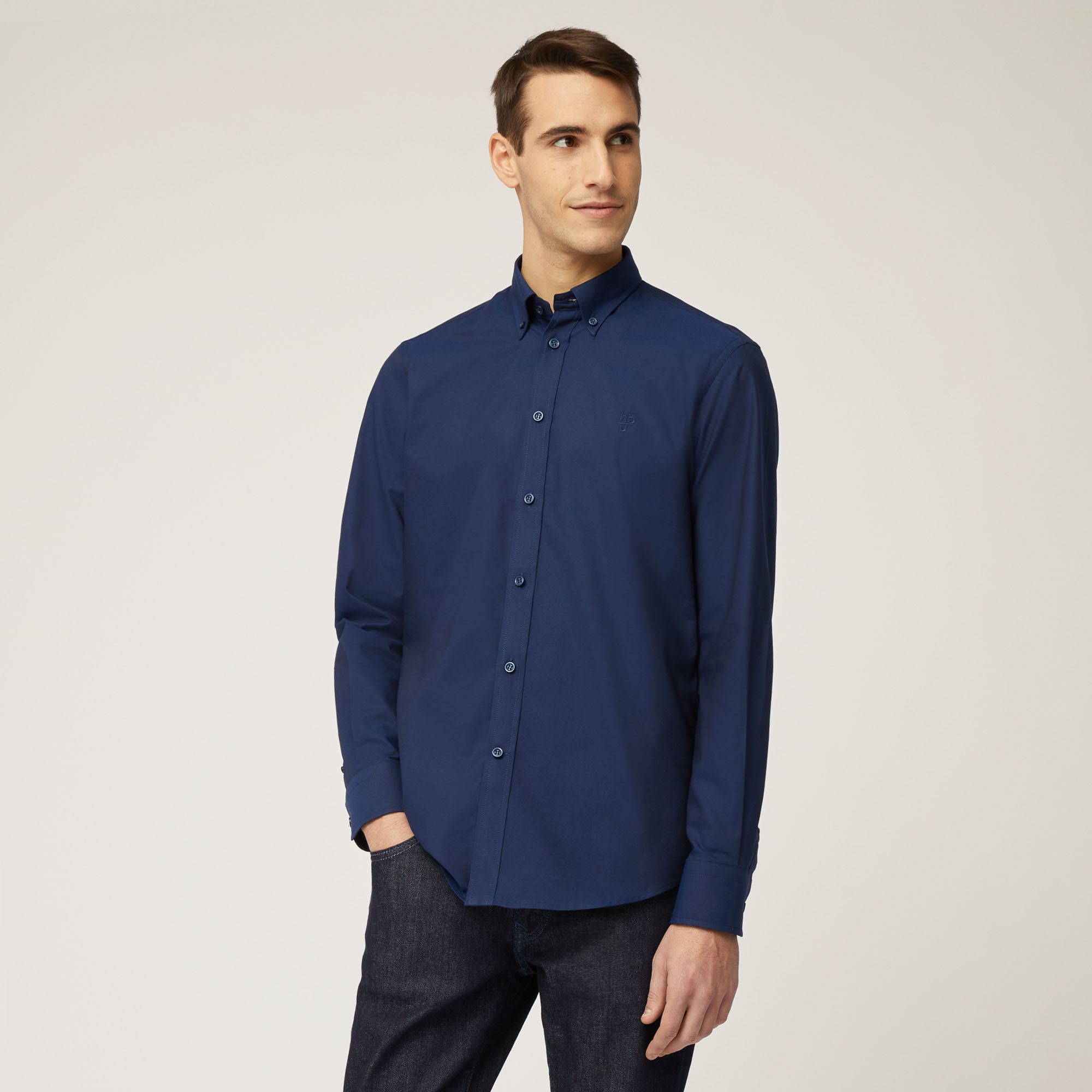 Camicia In Cotone Con Collo Con Bottoncini, Light Blue, large image number 0