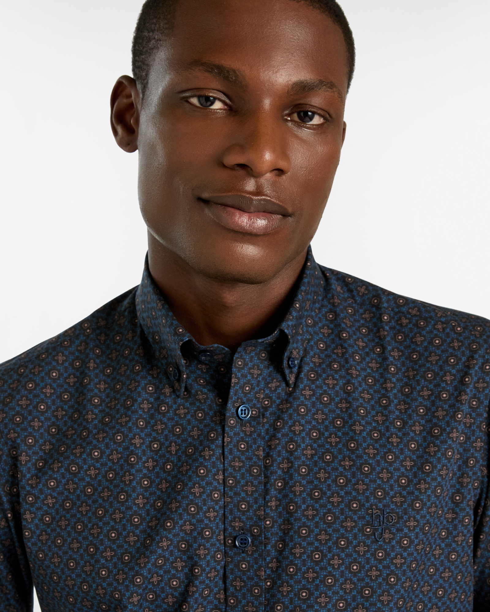 Geometric Pattern Cotton Shirt, Dark Blue, large image number 3