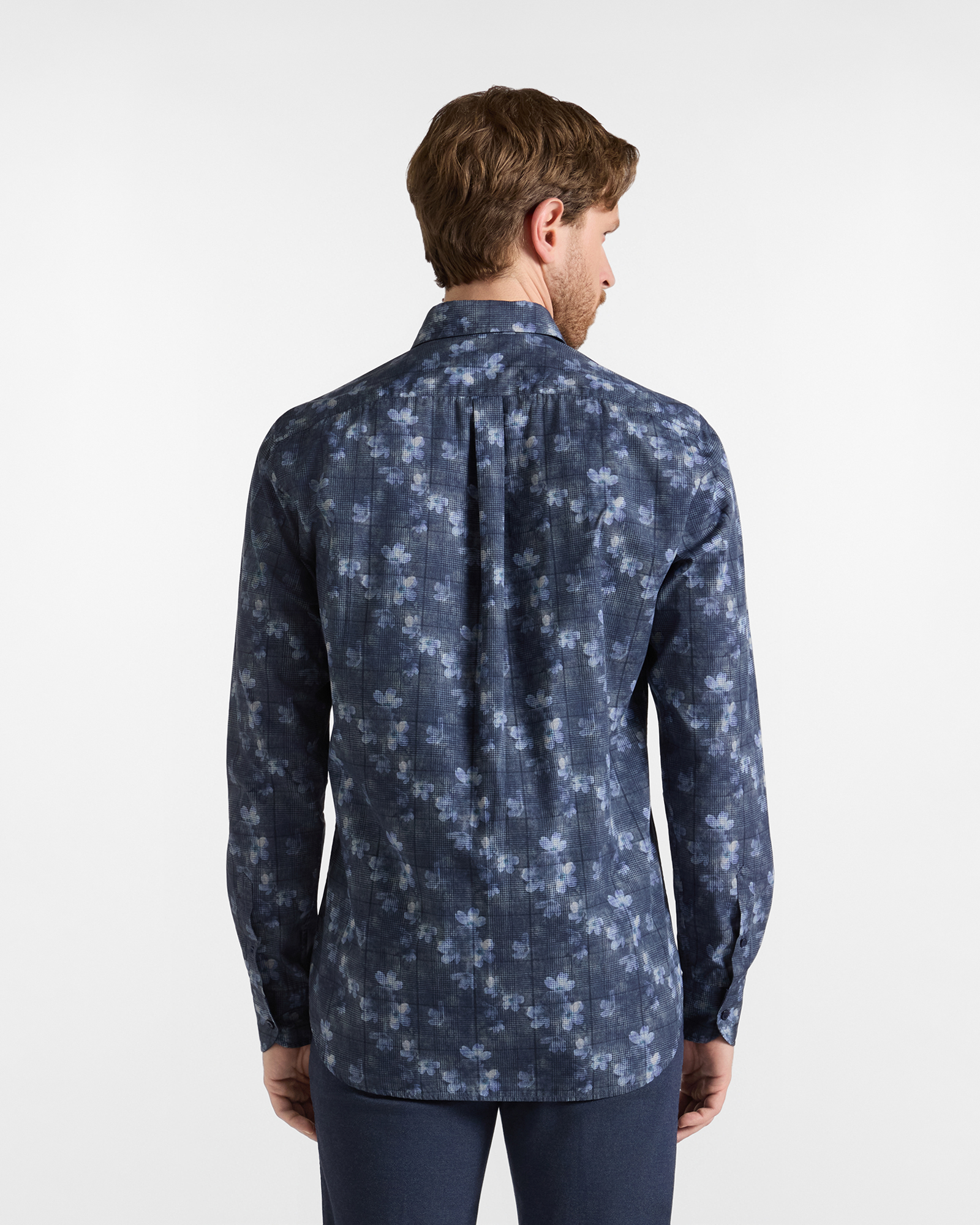 WELSH PRINT + FLOWER POPLIN SHIRT, NAVY BLUE, large image number 2