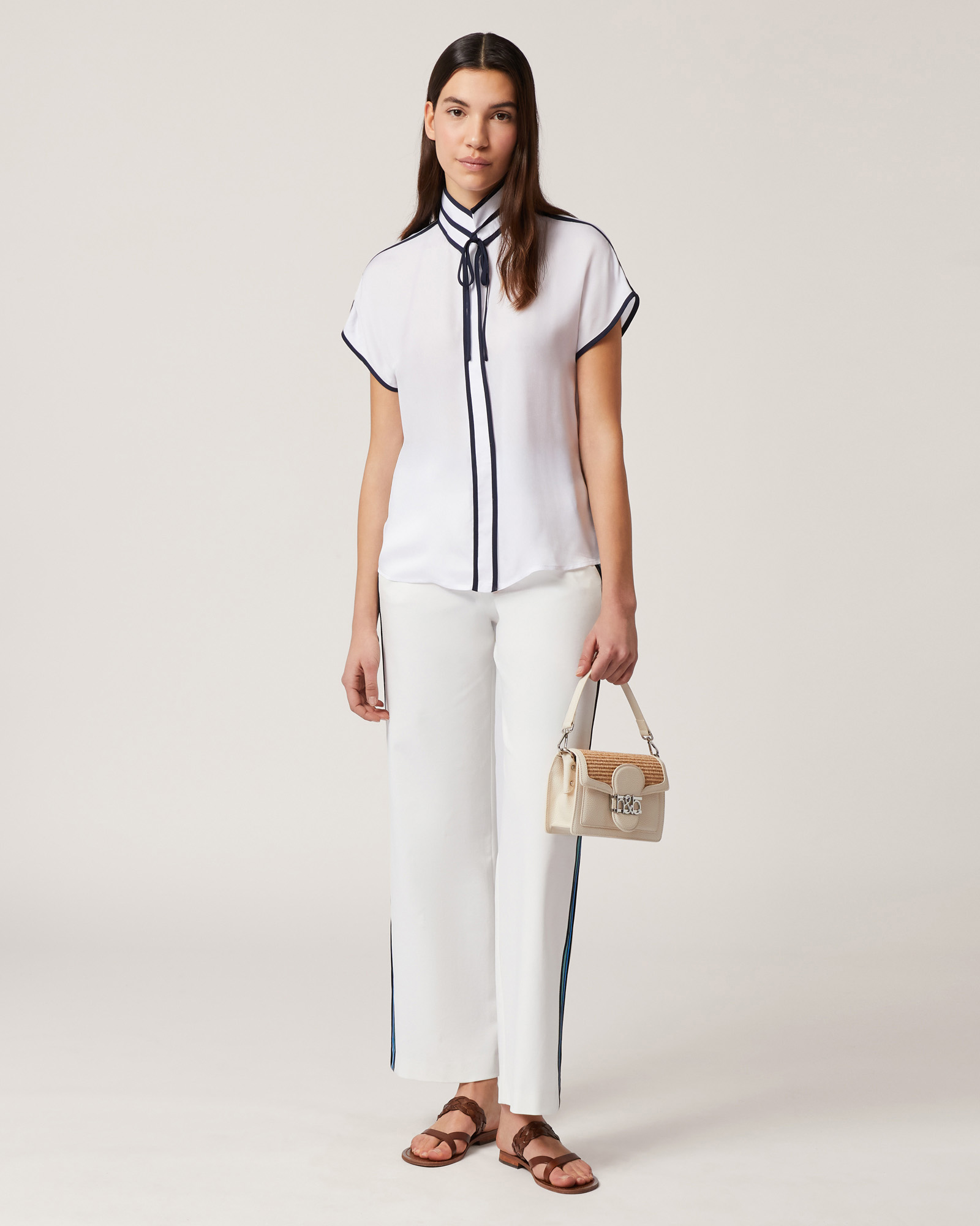Blouse with Contrasting Trims, White, large image number 3