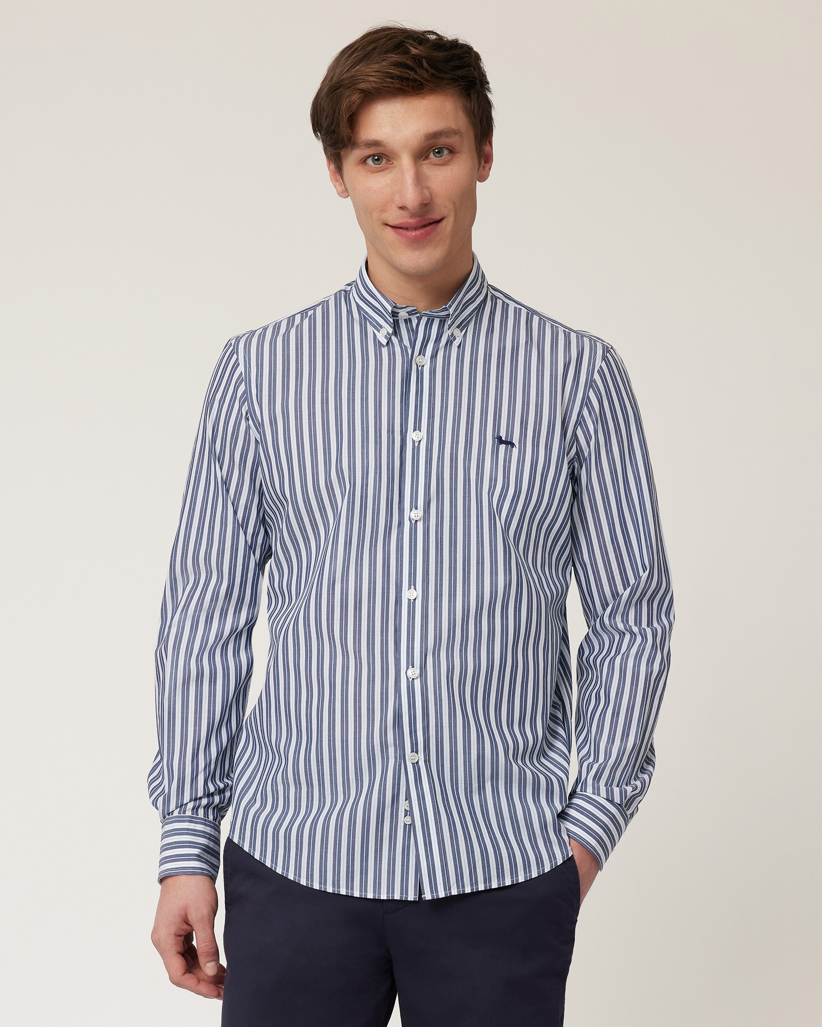 Striped Shirt with Dachshund, Navy Blue, large image number 0